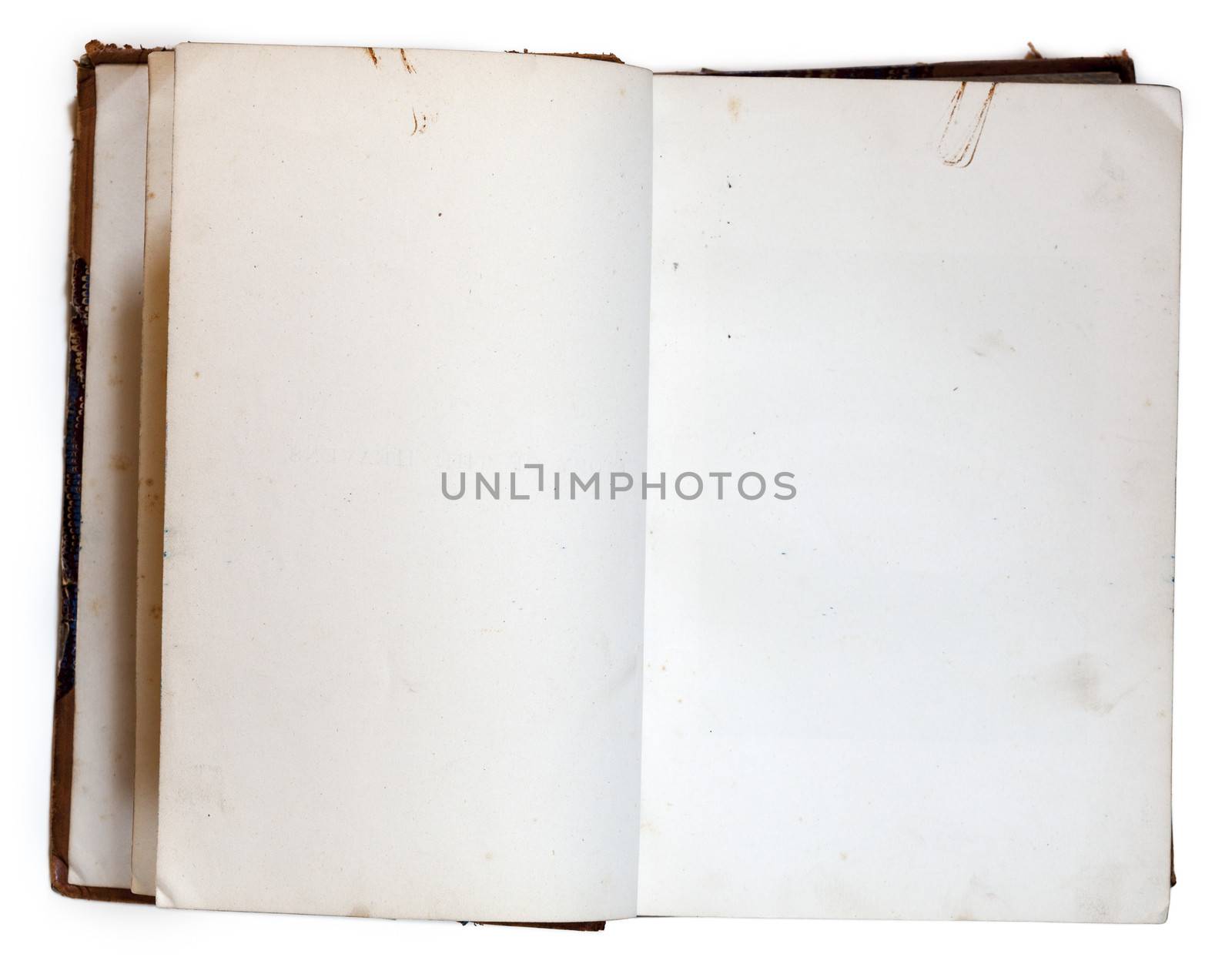 Old open book with blank pages isolated on white with clipping path