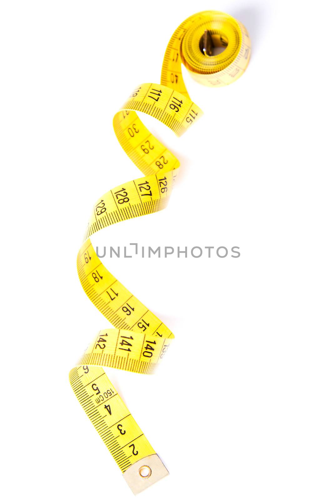 One enrolled measuring tape. Isolated on white.