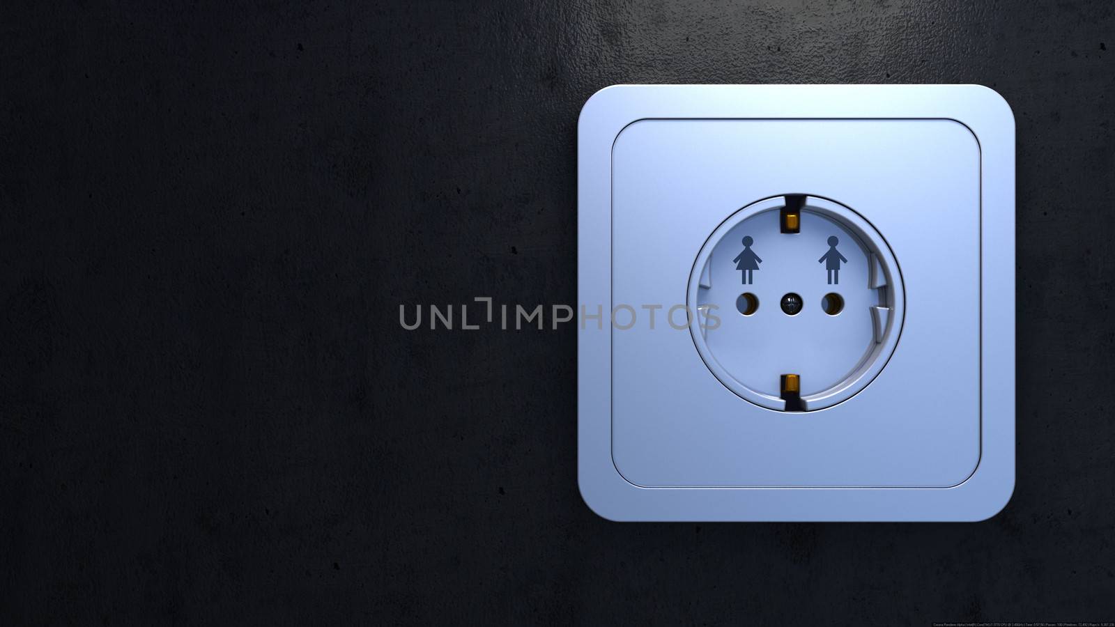 Closeup of electrical outlet, as man and woman connection concept on textured wall by denisgo