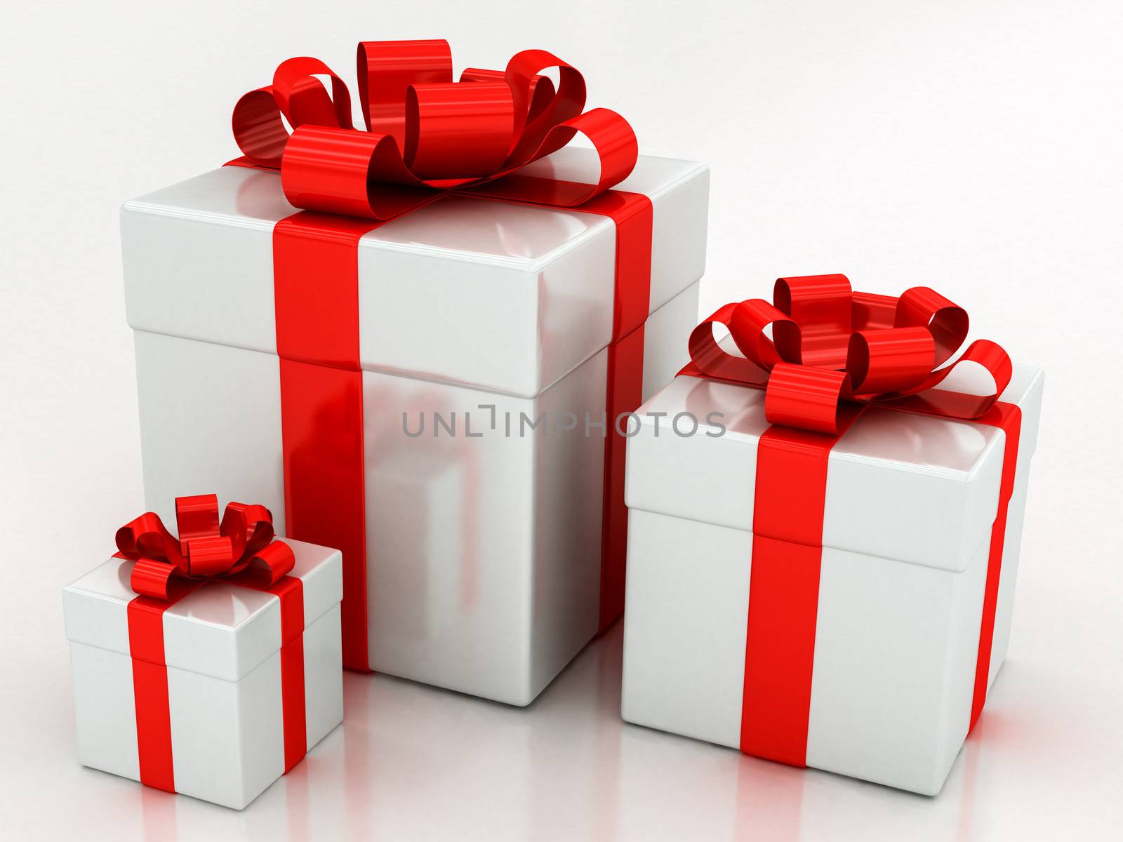 white gift boxes with red ribbon by Lupen