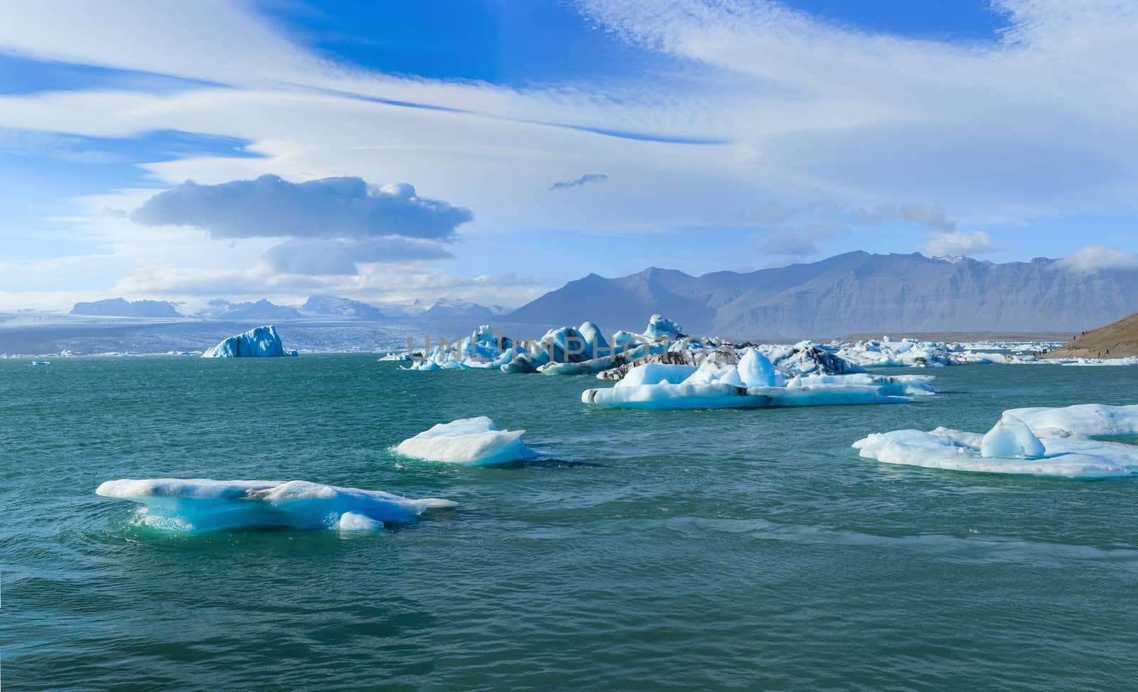 Jokulsarlon Glacier lagoon in Vatnajokull National Park, Iceland. Panorama.