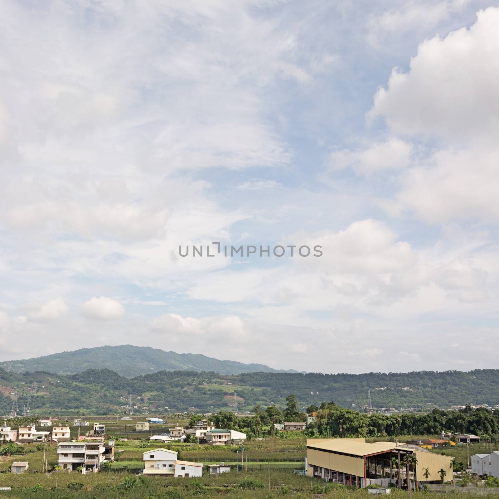 Landscape of rural scenery with copyspace on sky, Taiwan, Asia.