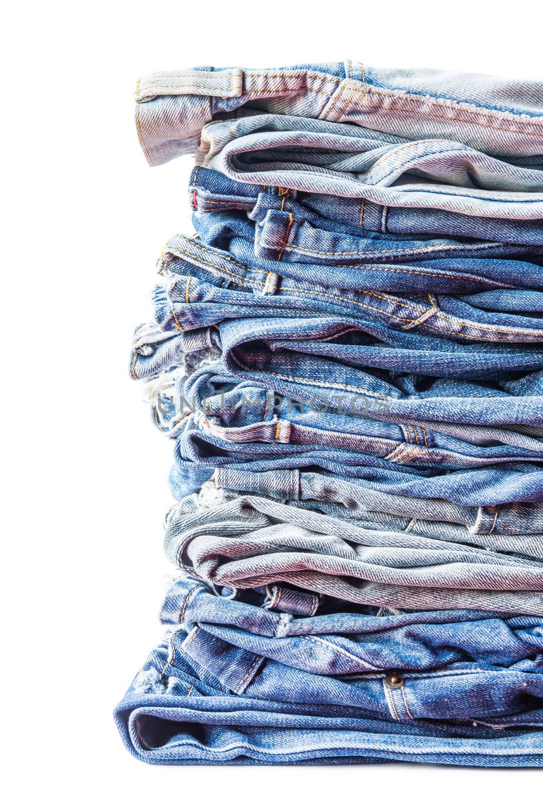 Blue jeans on white background by Myimagine