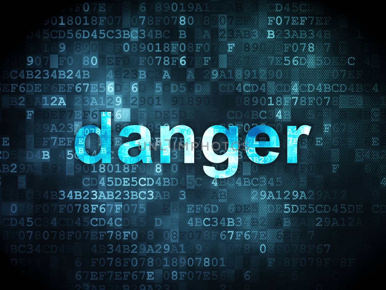 Safety concept: pixelated words Danger on digital background, 3d render