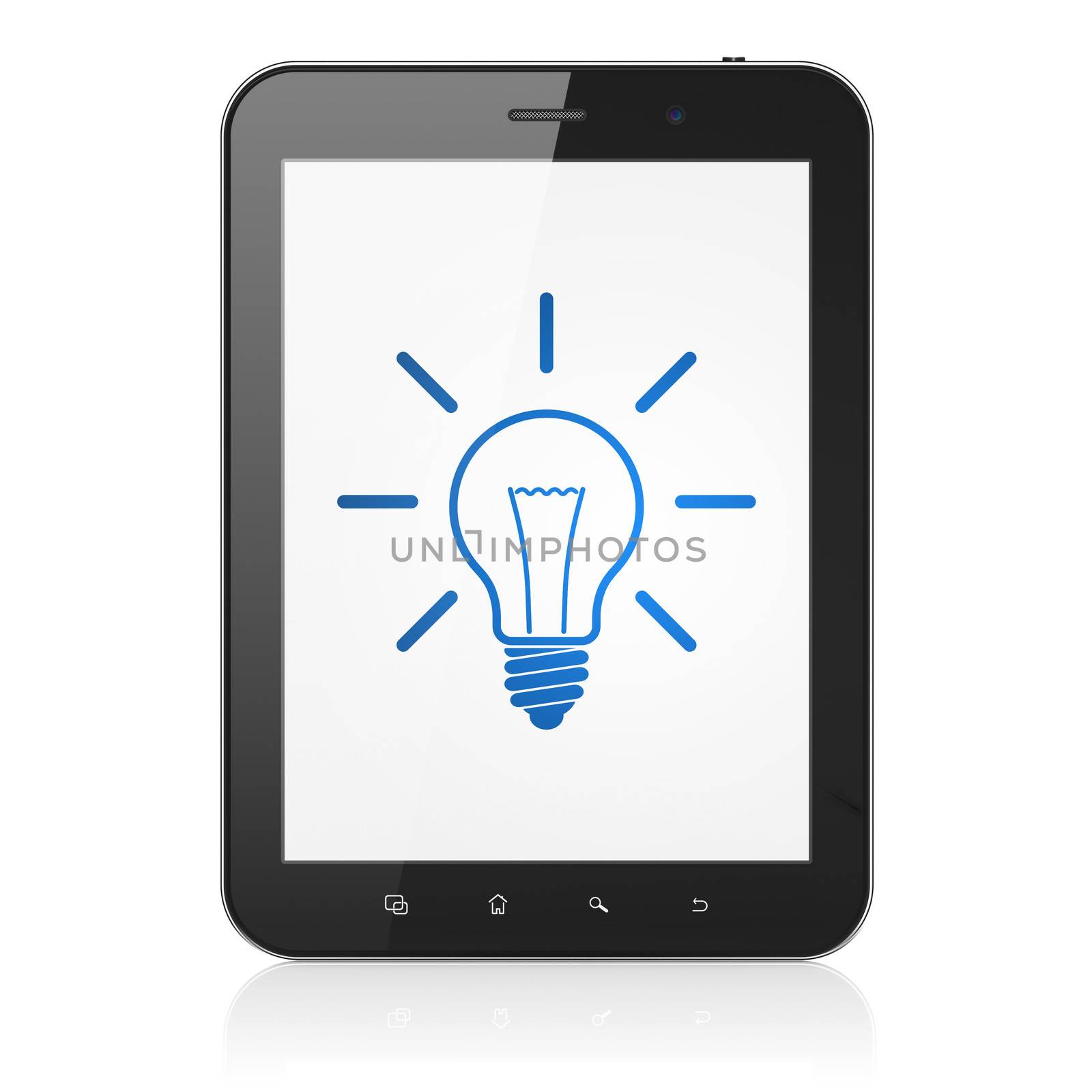 Business concept: Light Bulb on tablet pc computer by maxkabakov