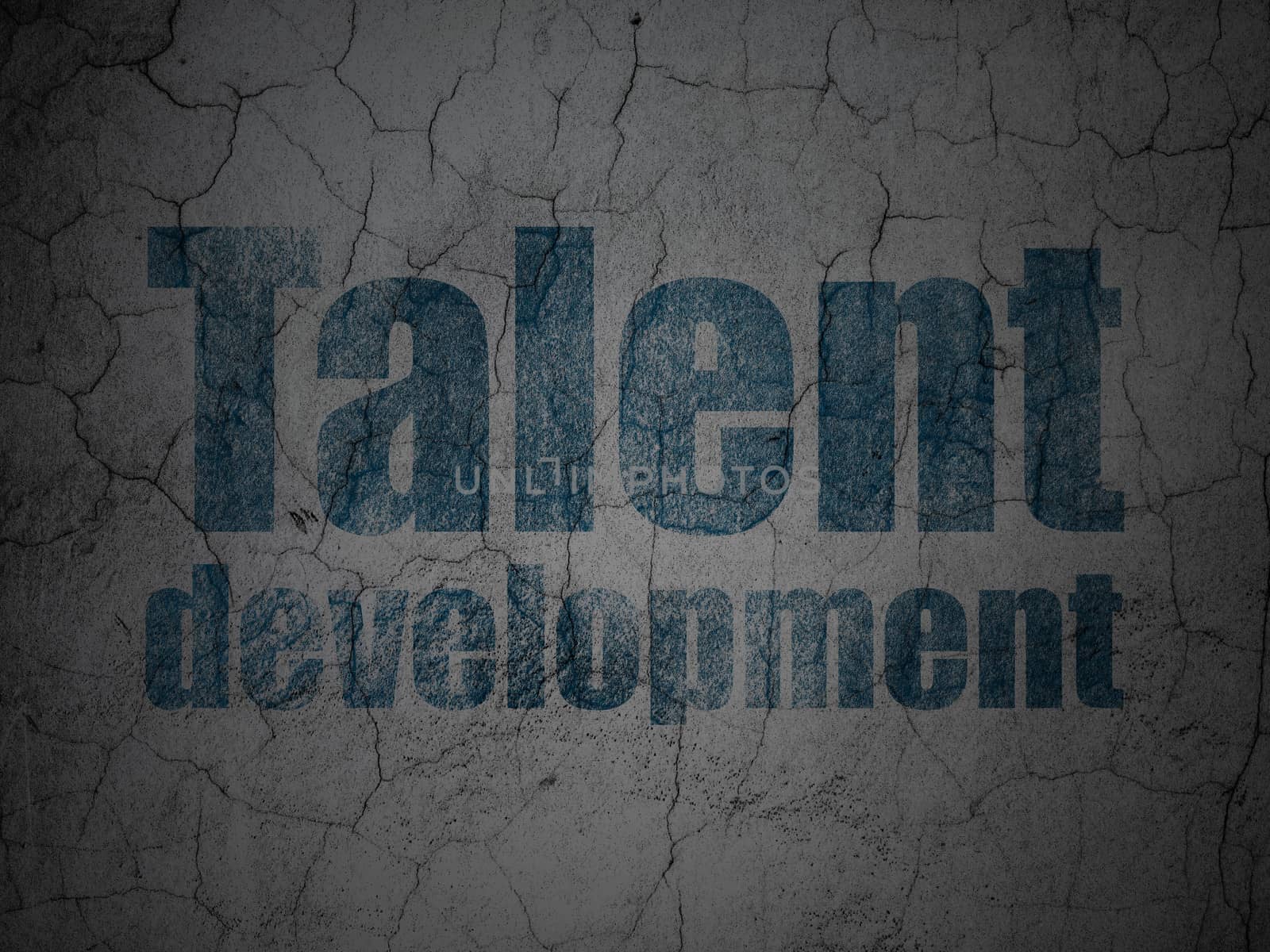 Education concept: Blue Talent Development on grunge textured concrete wall background, 3d render