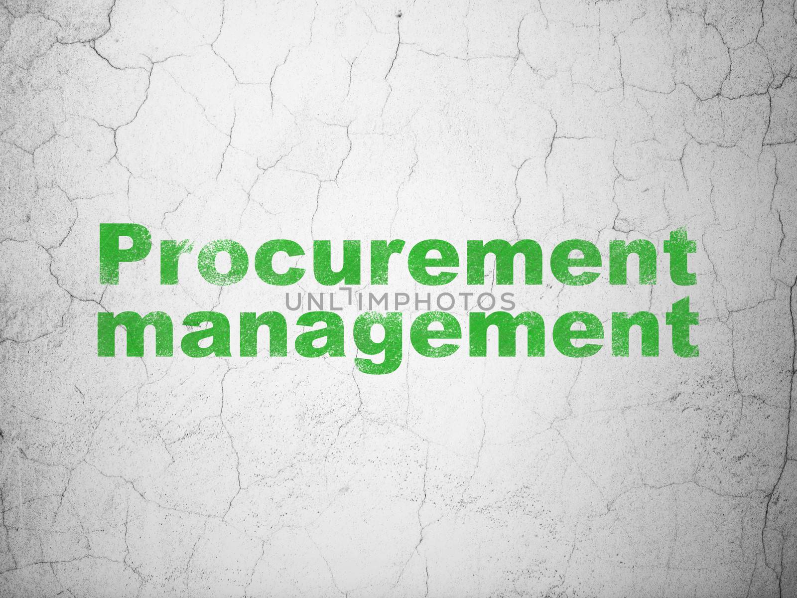 Finance concept: Green Procurement Management on textured concrete wall background, 3d render