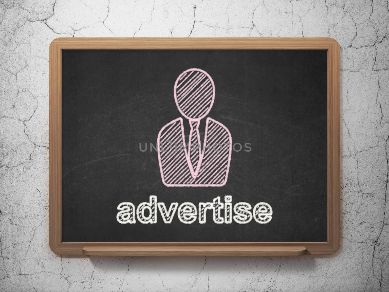 Marketing concept: Business Man and Advertise on chalkboard background by maxkabakov