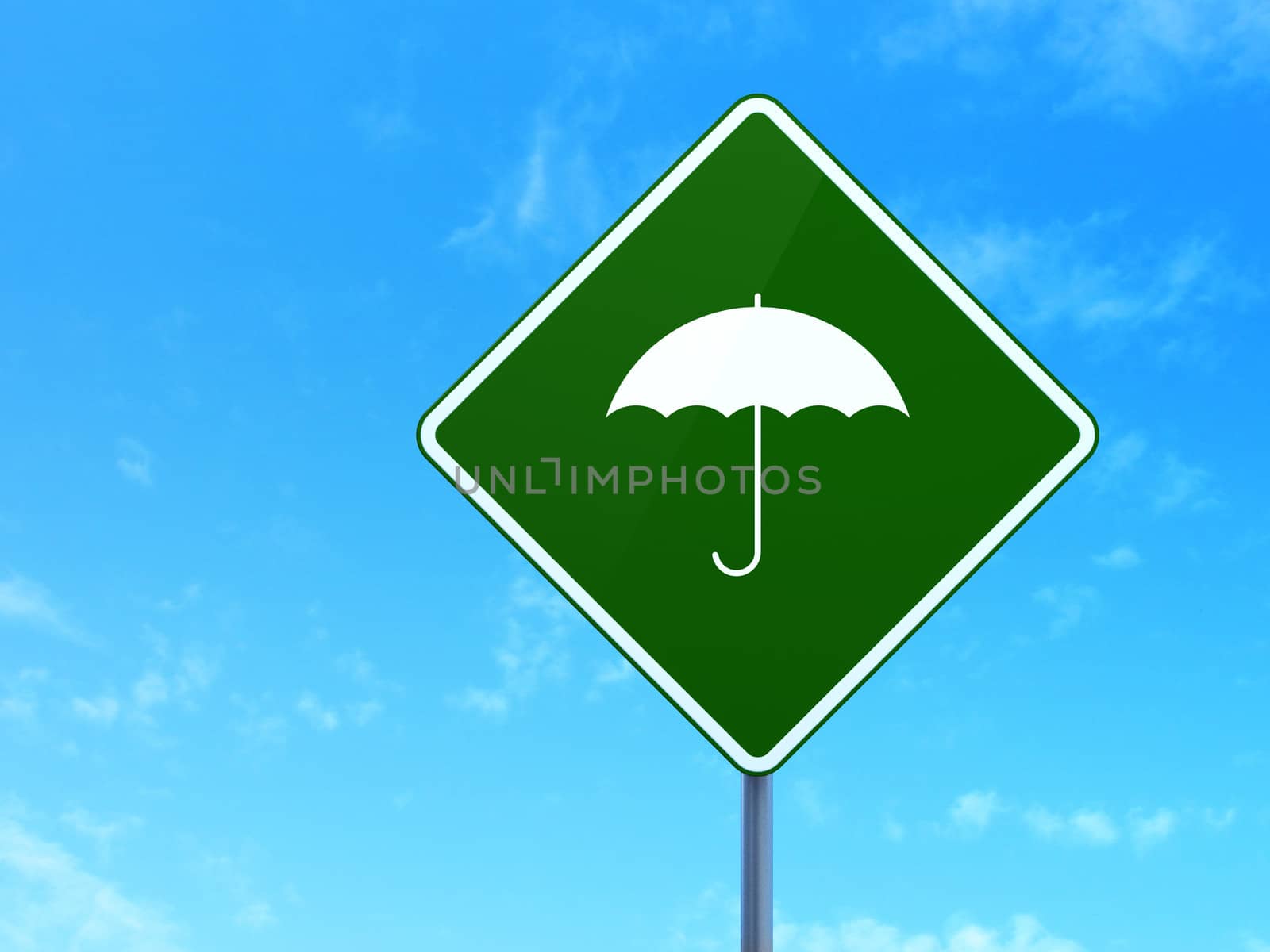 Privacy concept: Umbrella on road sign background by maxkabakov