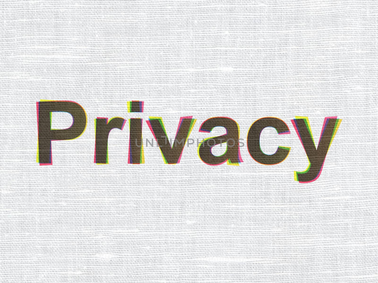 Protection concept: CMYK Privacy on linen fabric texture background, 3d render
