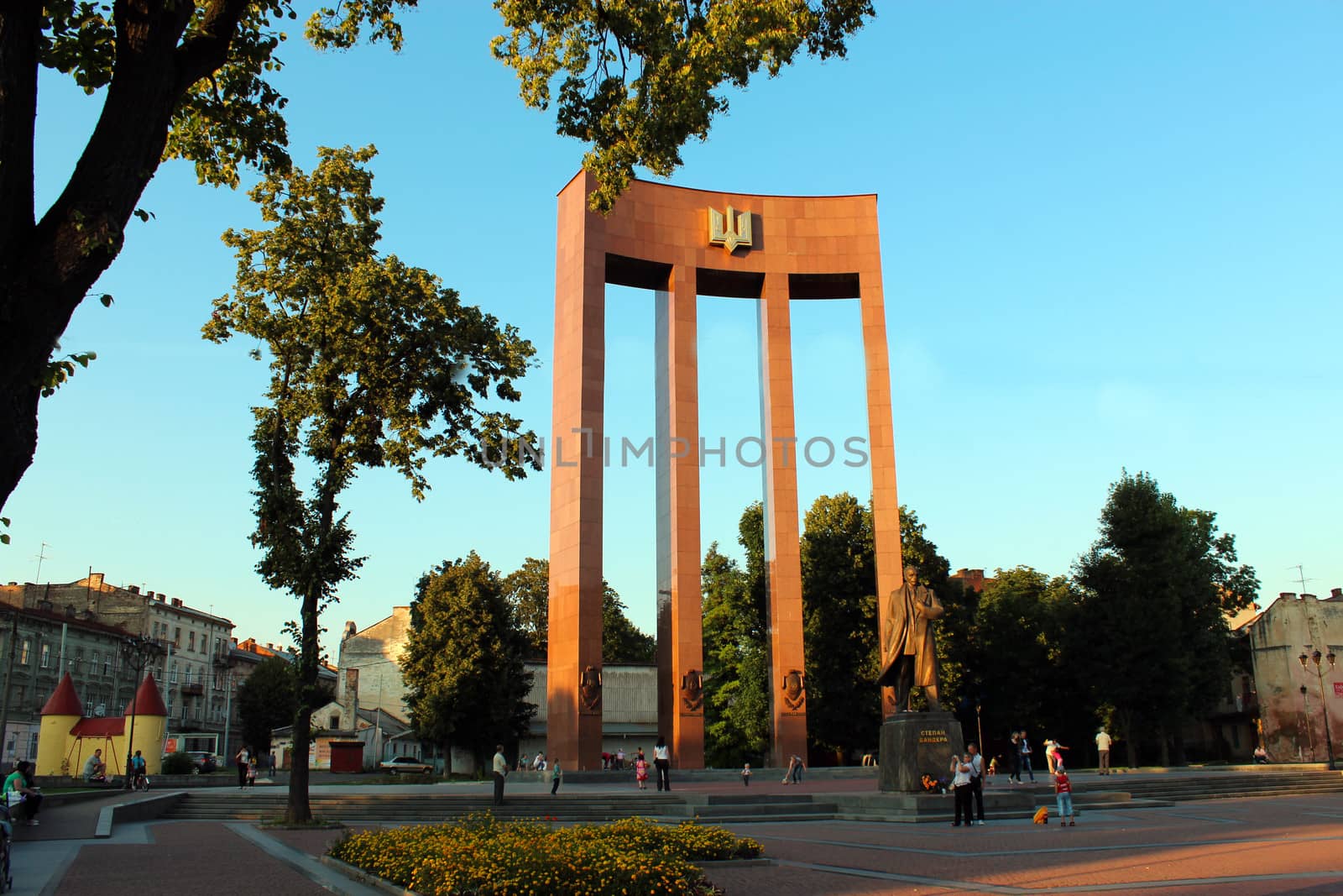 monument of S. Bandera and trident in Lvov city by alexmak