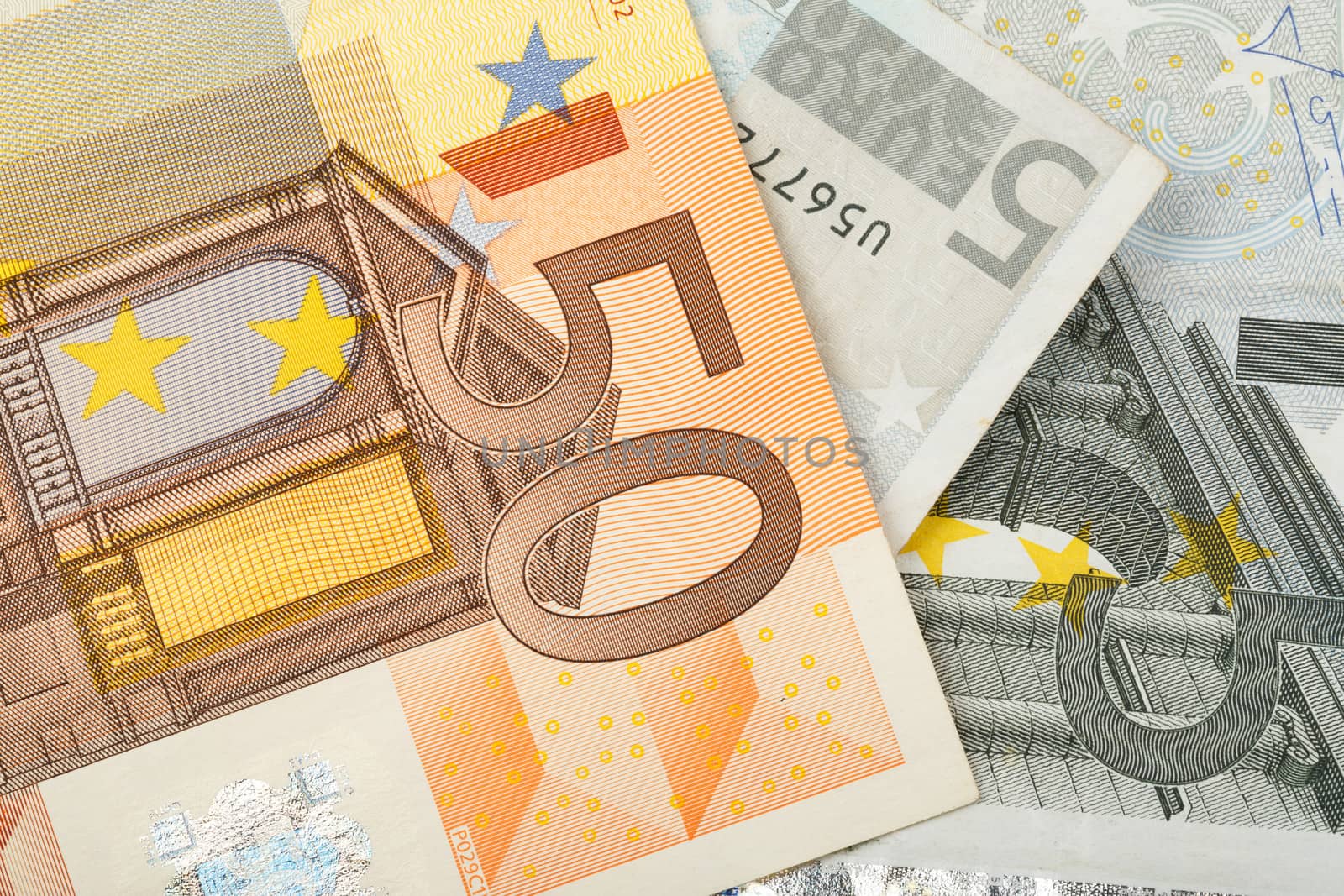 close up macro detail of euro money banknotes