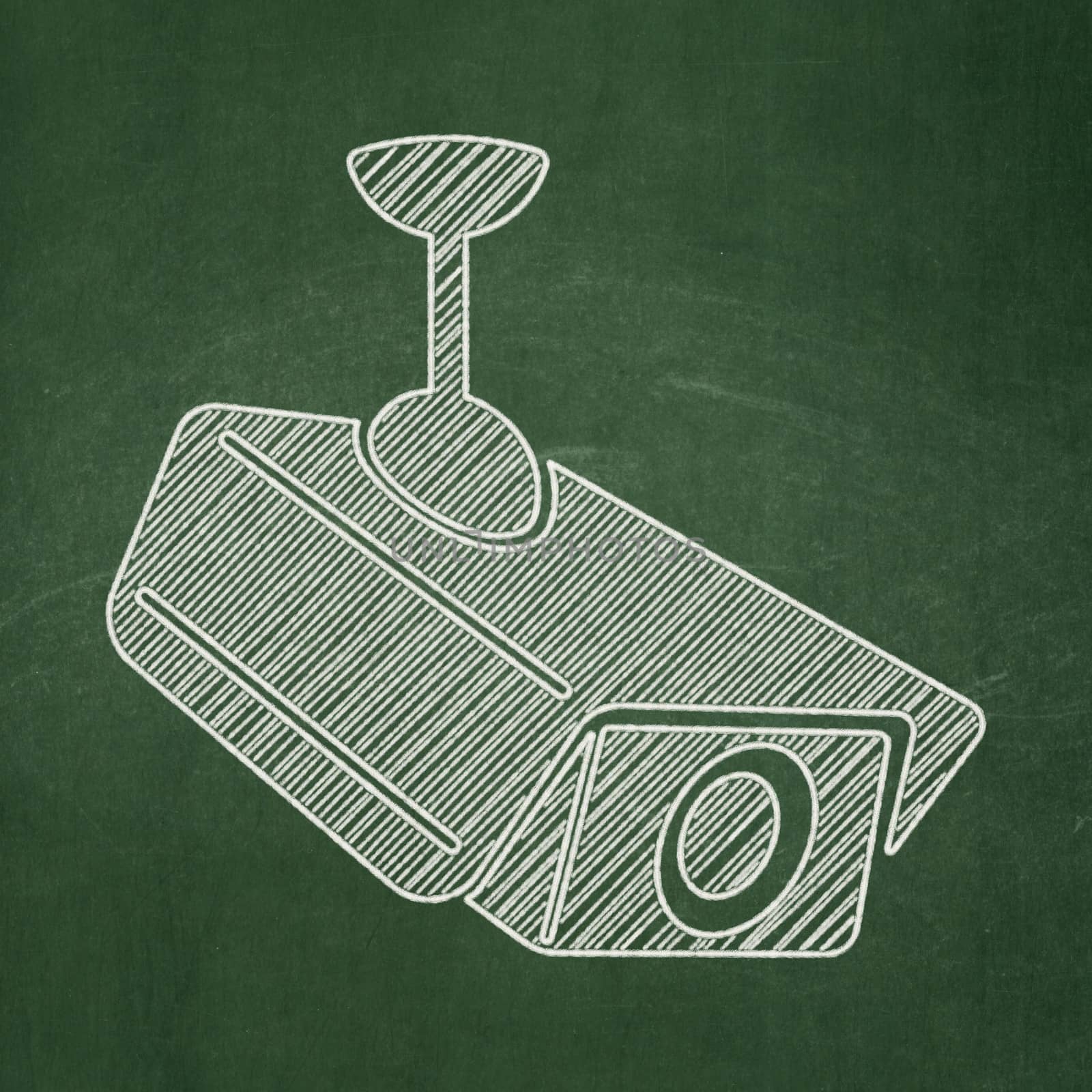 Privacy concept: Cctv Camera on chalkboard background by maxkabakov