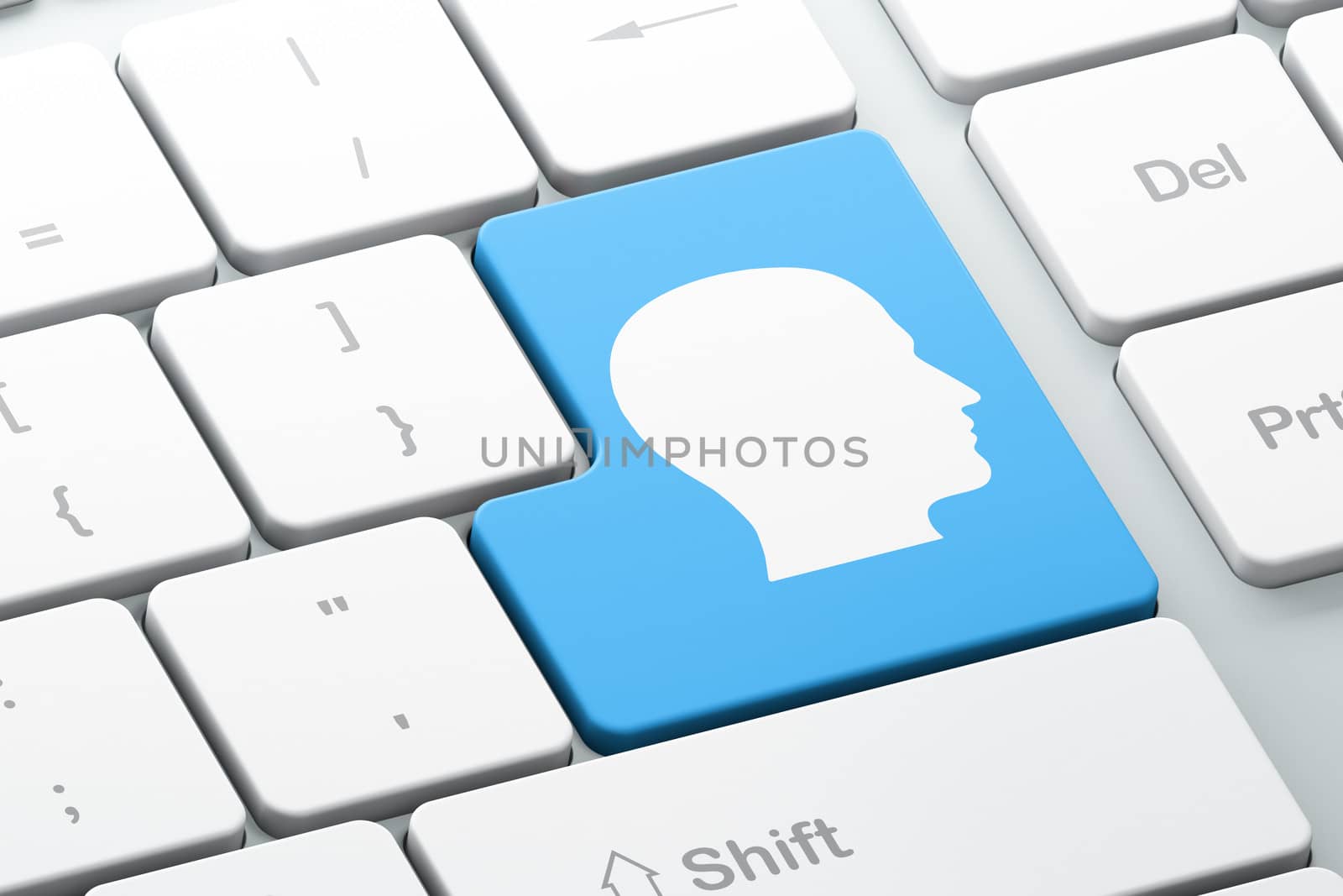 Advertising concept: Head on computer keyboard background by maxkabakov