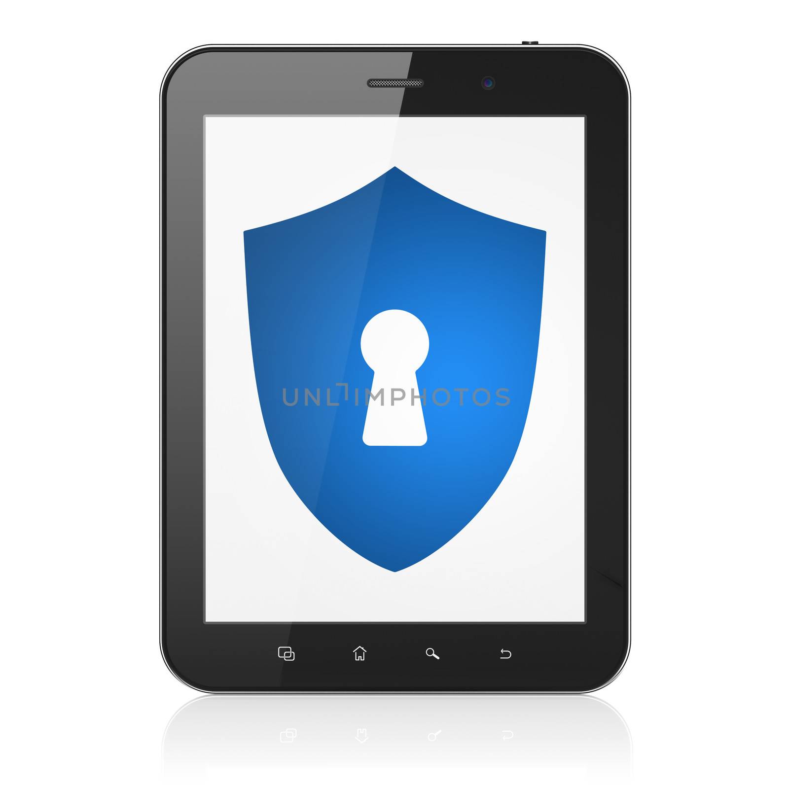 Security concept: Shield With Keyhole on tablet pc computer by maxkabakov