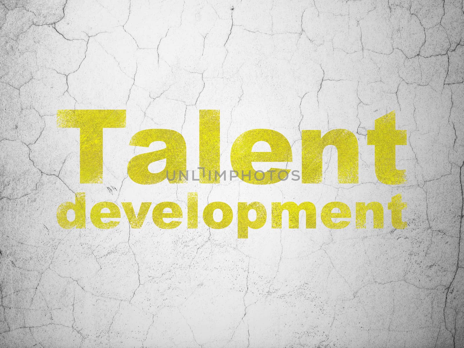 Education concept: Yellow Talent Development on textured concrete wall background, 3d render