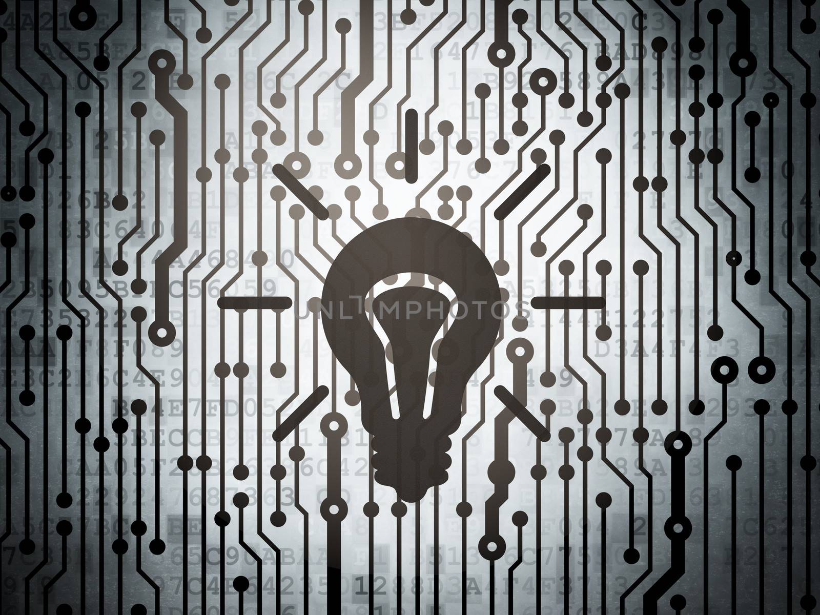 Business concept: circuit board with Light Bulb by maxkabakov