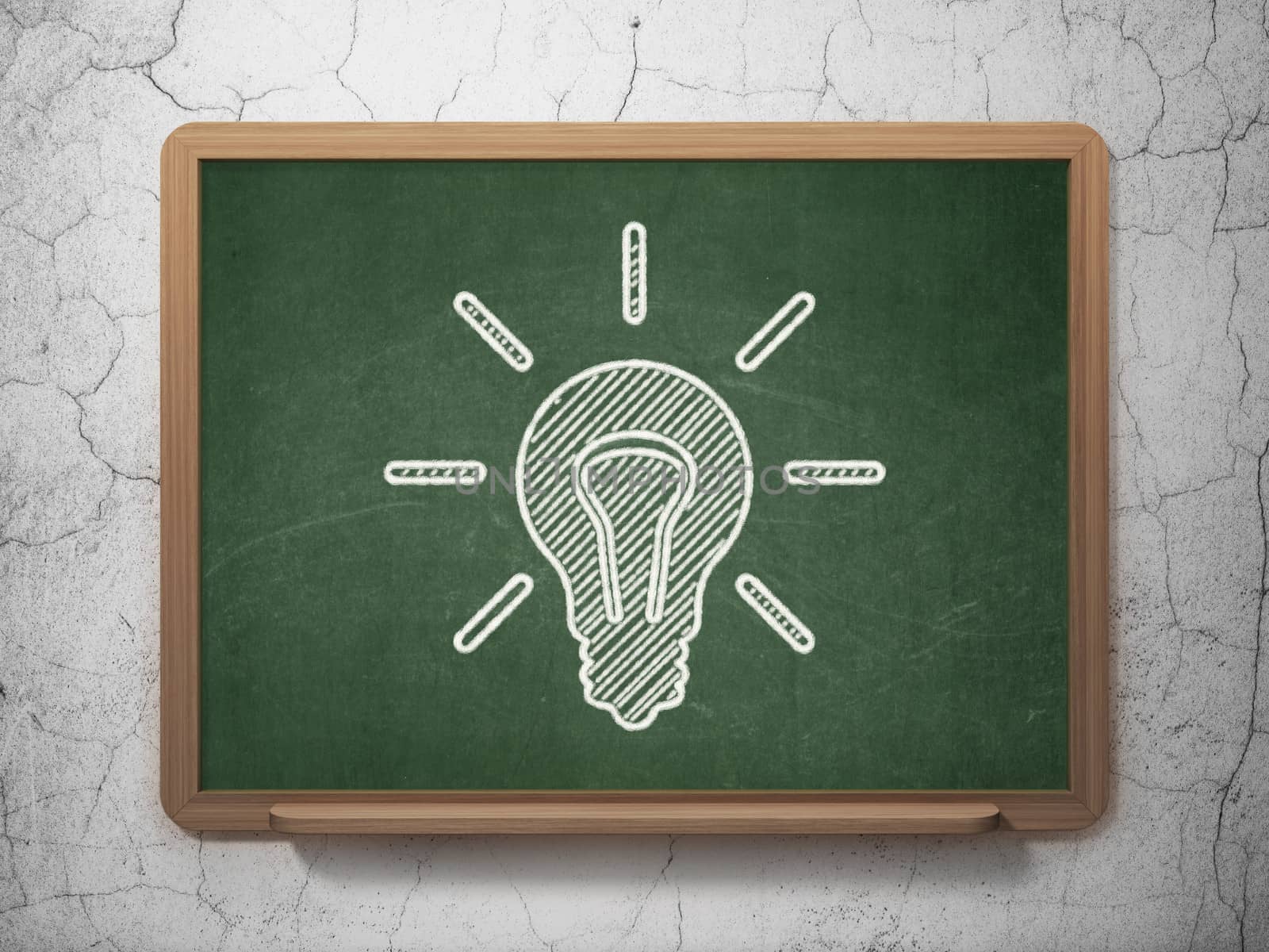 Business concept: Light Bulb on chalkboard background by maxkabakov