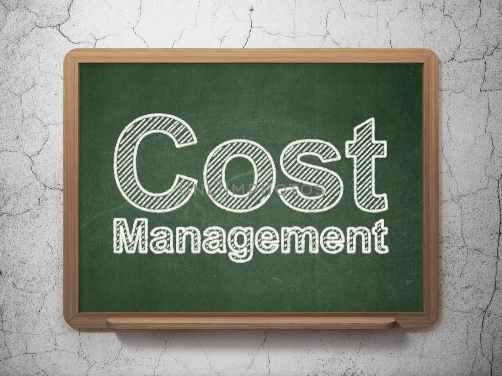 Business concept: text Cost Management on Green chalkboard on grunge wall background, 3d render