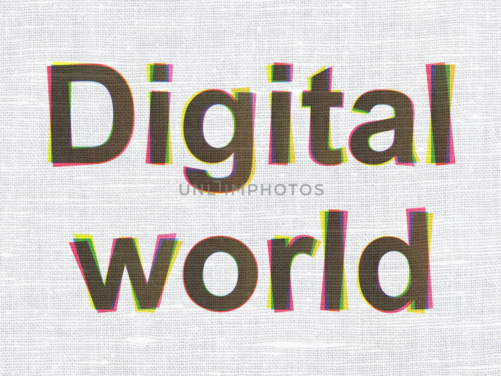 Data concept: CMYK Digital World on linen fabric texture background, 3d render