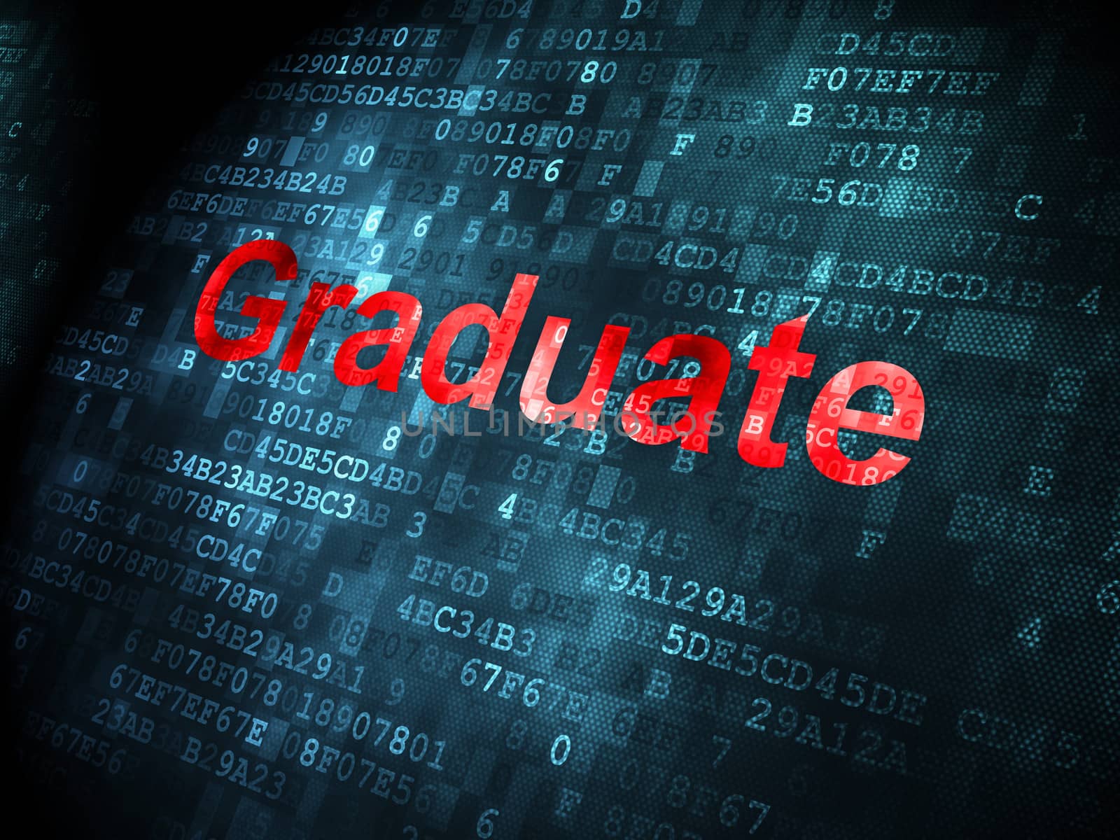 Education concept: pixelated words Graduate on digital background, 3d render
