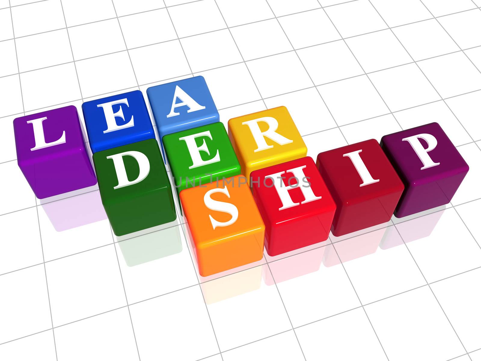 3d colour boxes with text - leadership, word