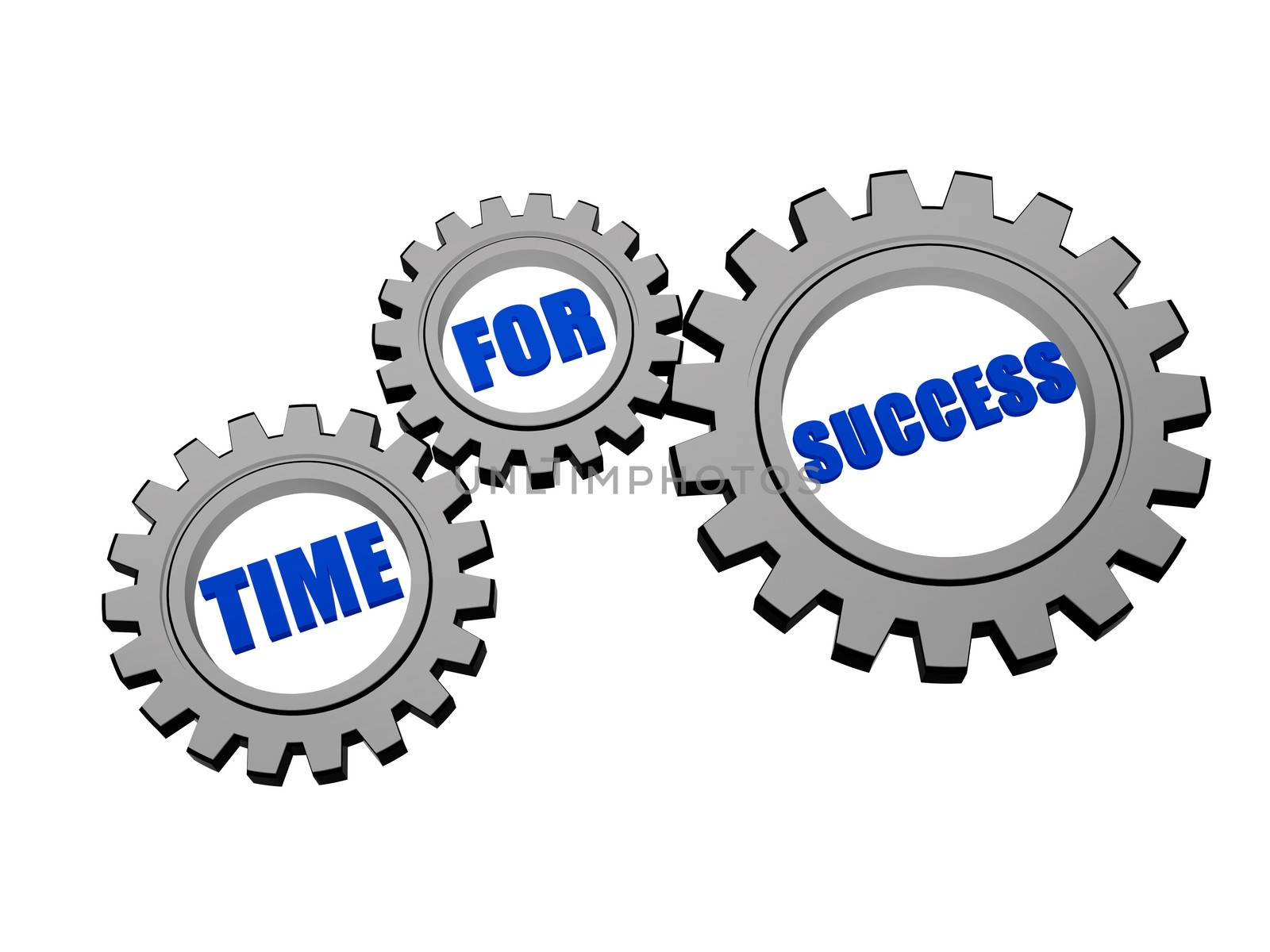 time for success - text in 3d silver grey metal gear wheels, business growth concept