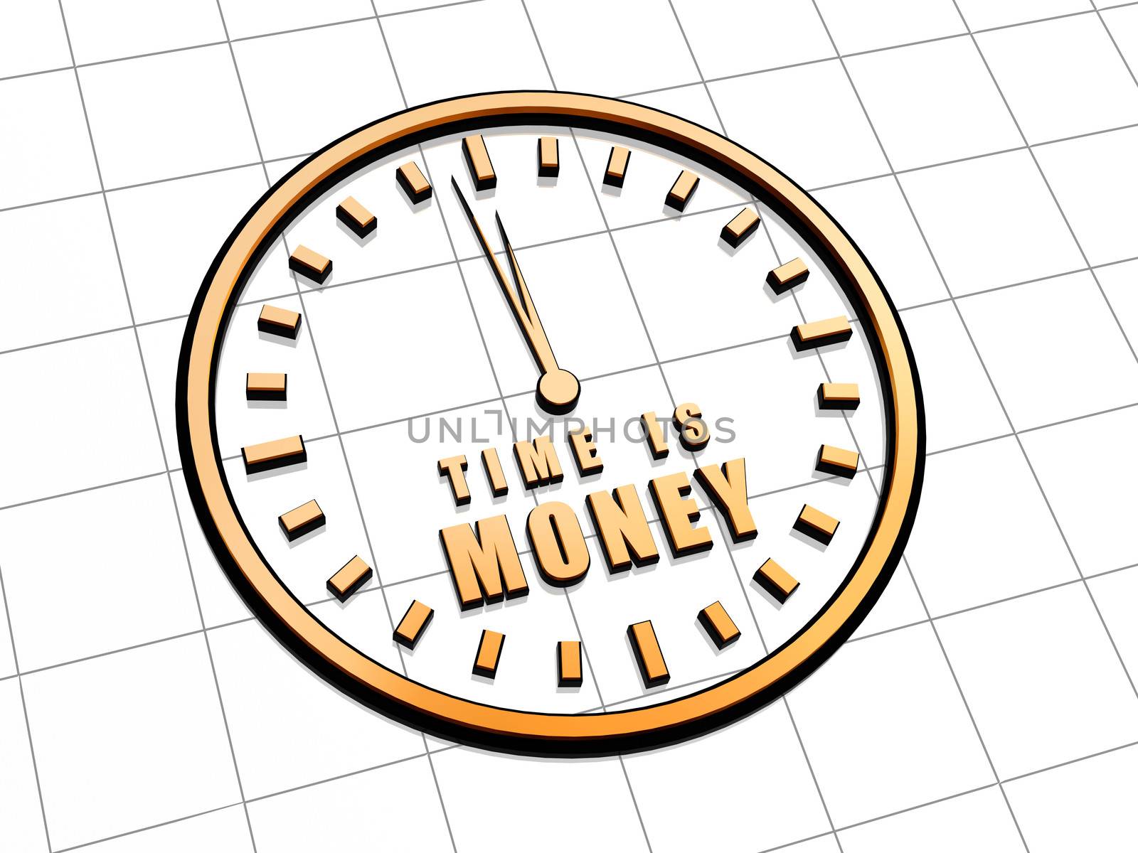 time is money with clock - 3d golden metal text and sign, business concept words