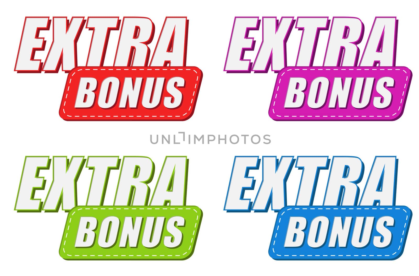 extra bonus in four colors labels, business shopping concept, flat design