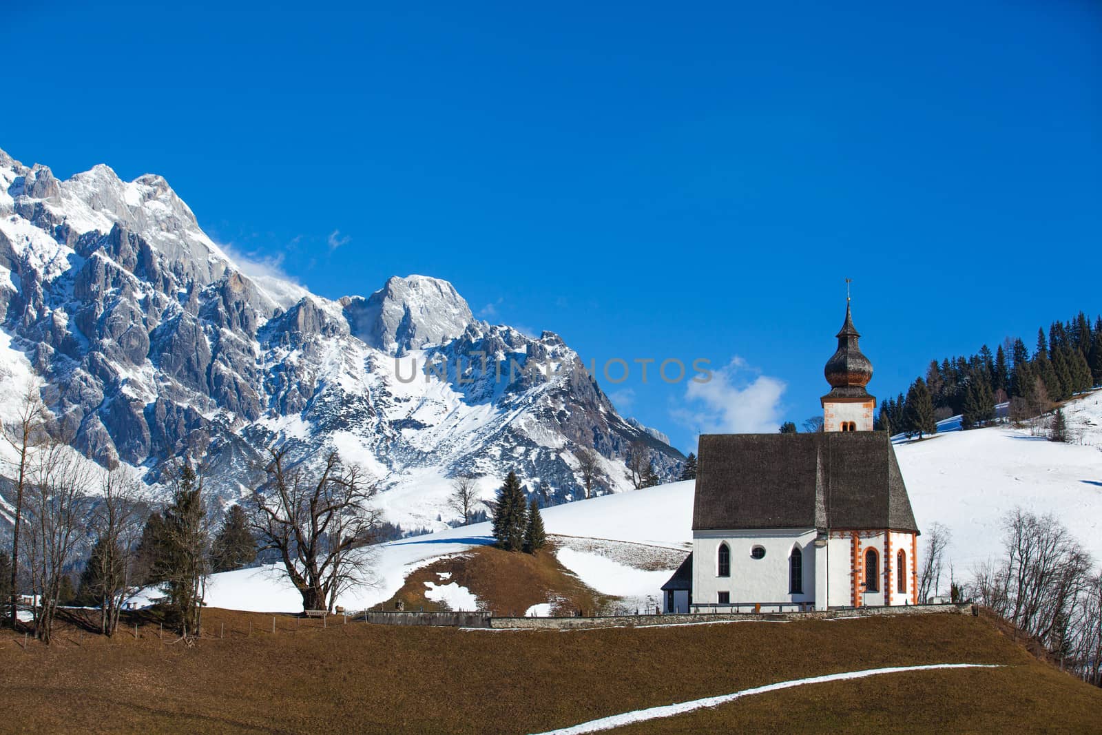 Church on a cold winter day in Tirol. Austria.