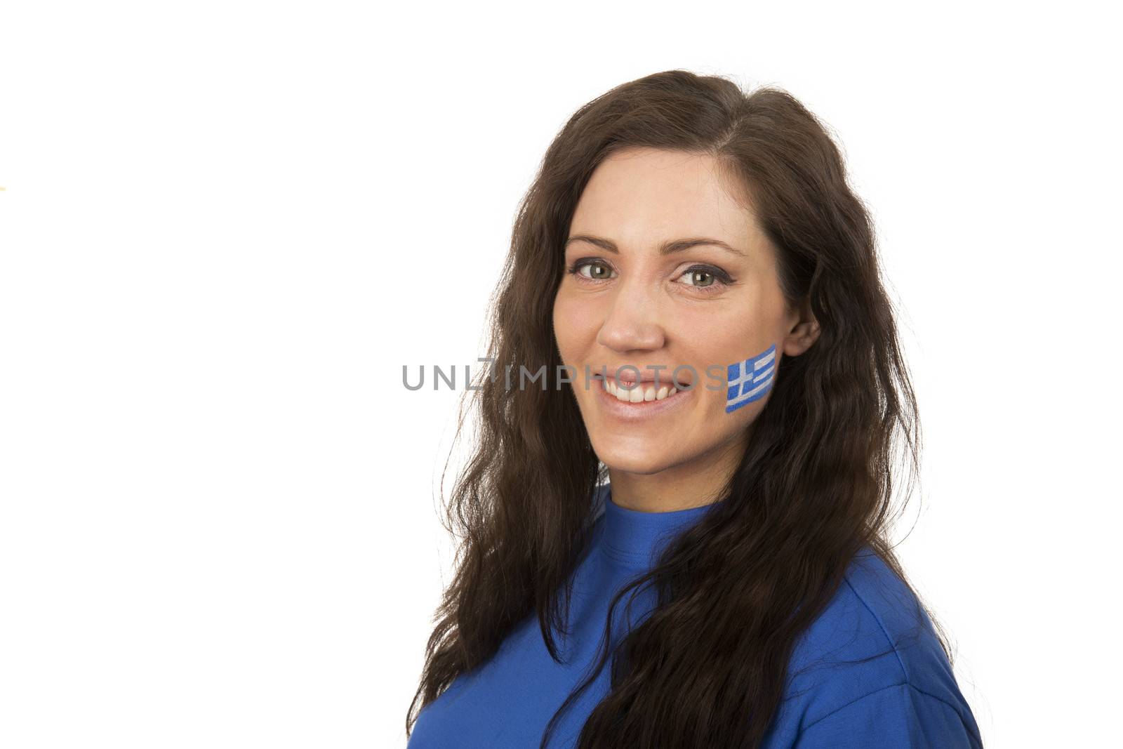Young Girl with the Greece flag painted in her face