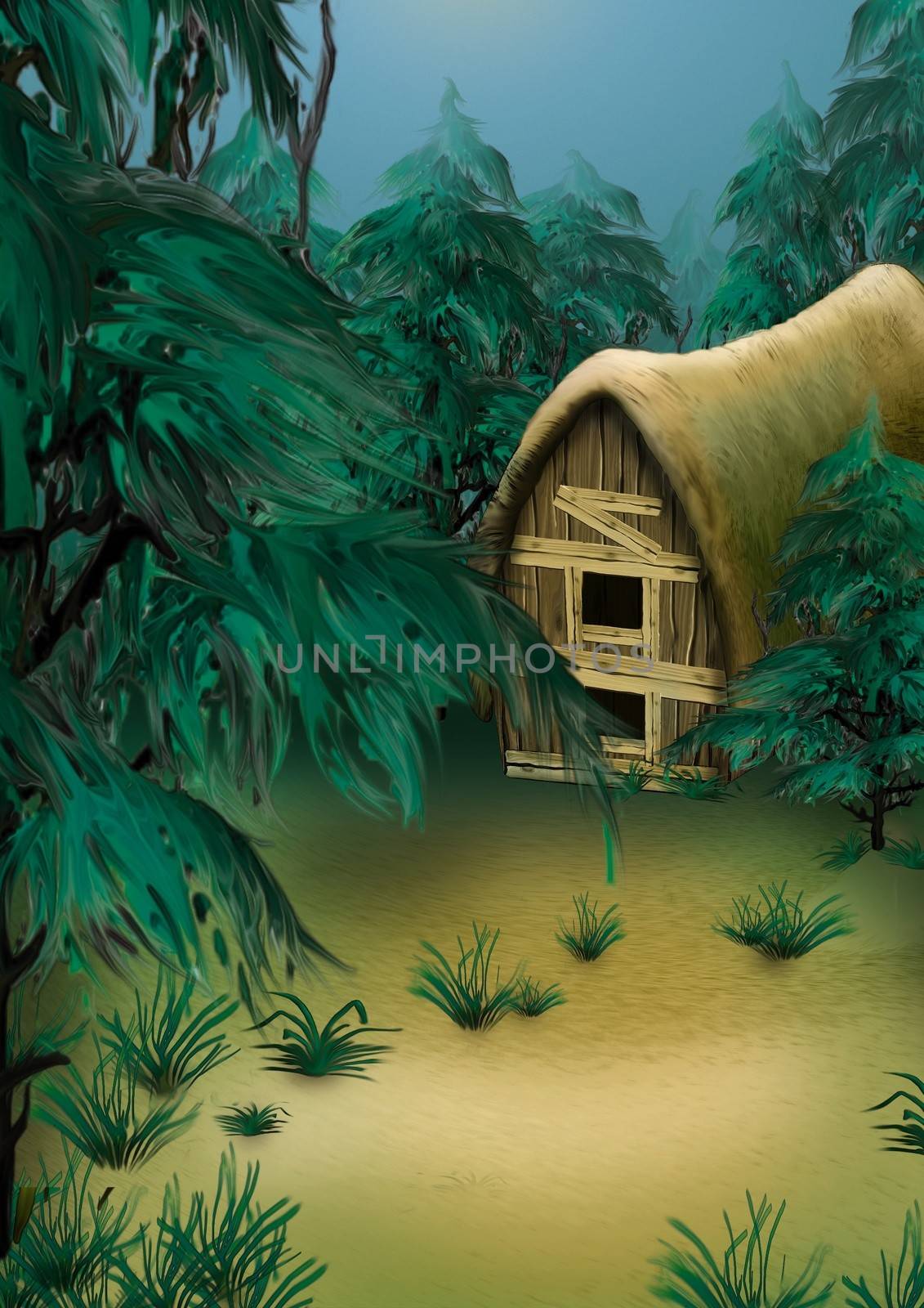 Forest Cottage - Background Illustration