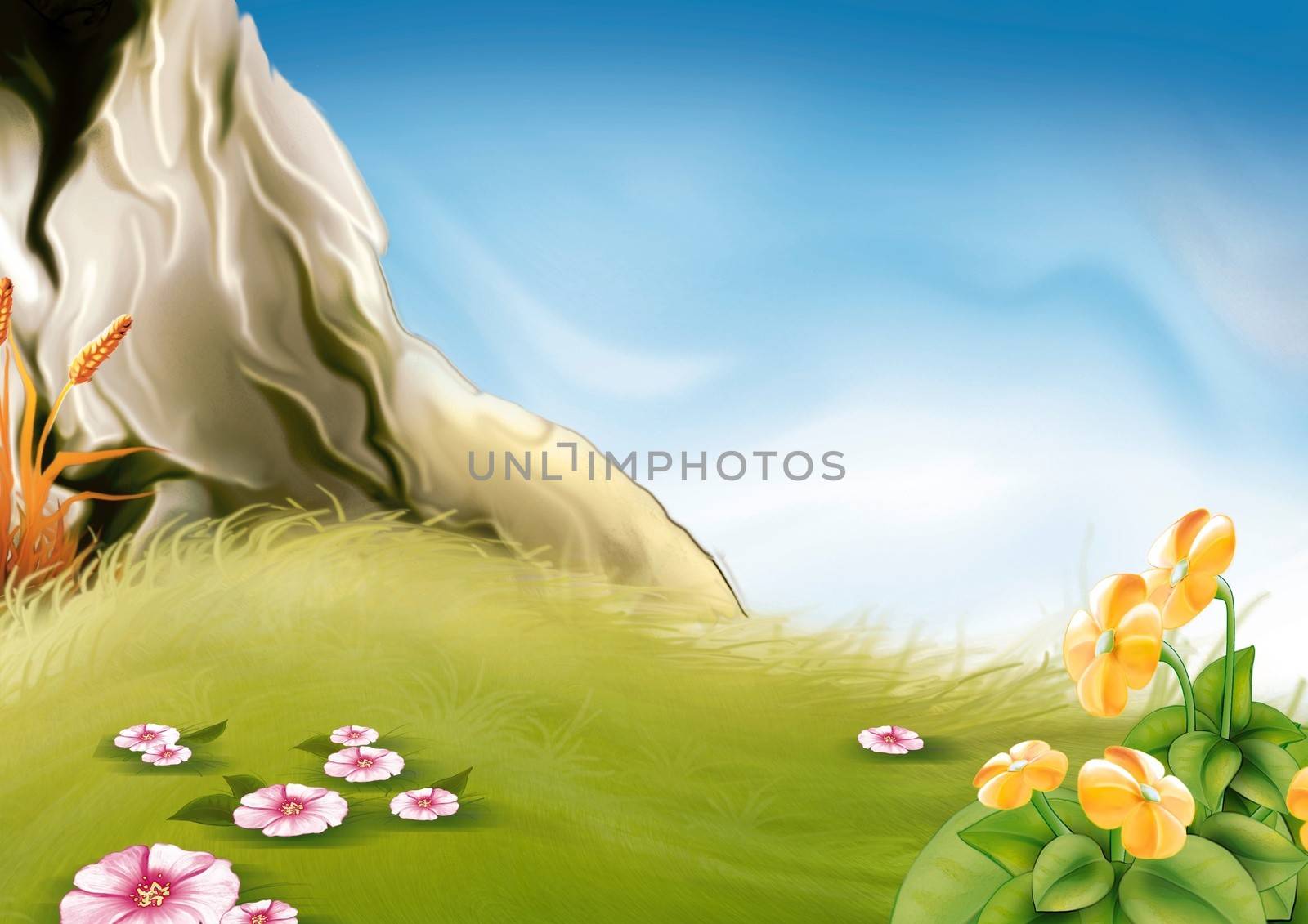 Meadow And Rock - Background Illustration