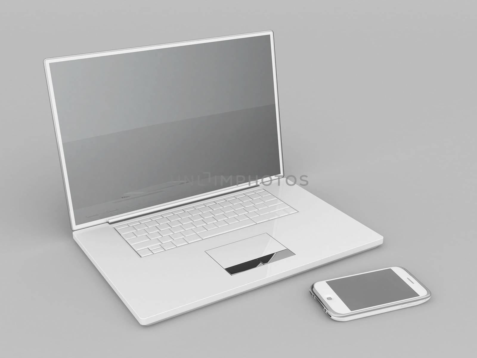 Laptop, tablet and smartphone on a gray background