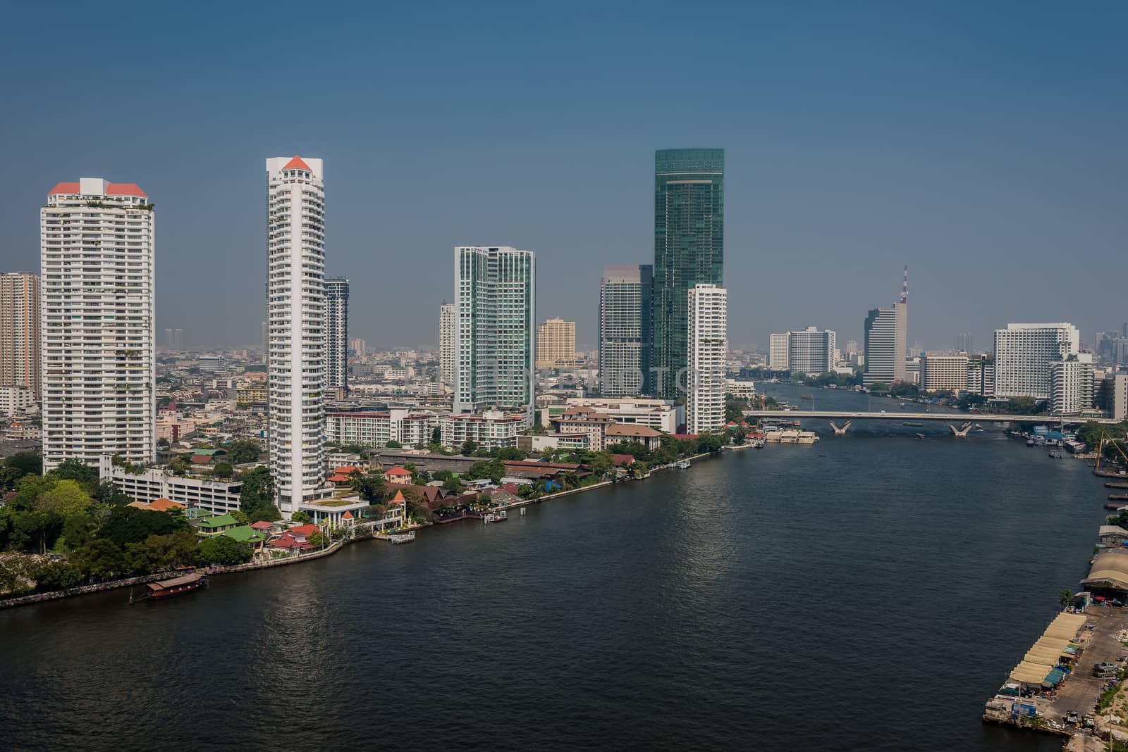 Chao Phraya river and Bangkok cityscape at Thailand