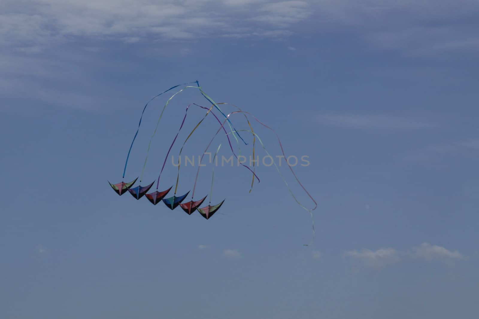 Kites against a blue sky.