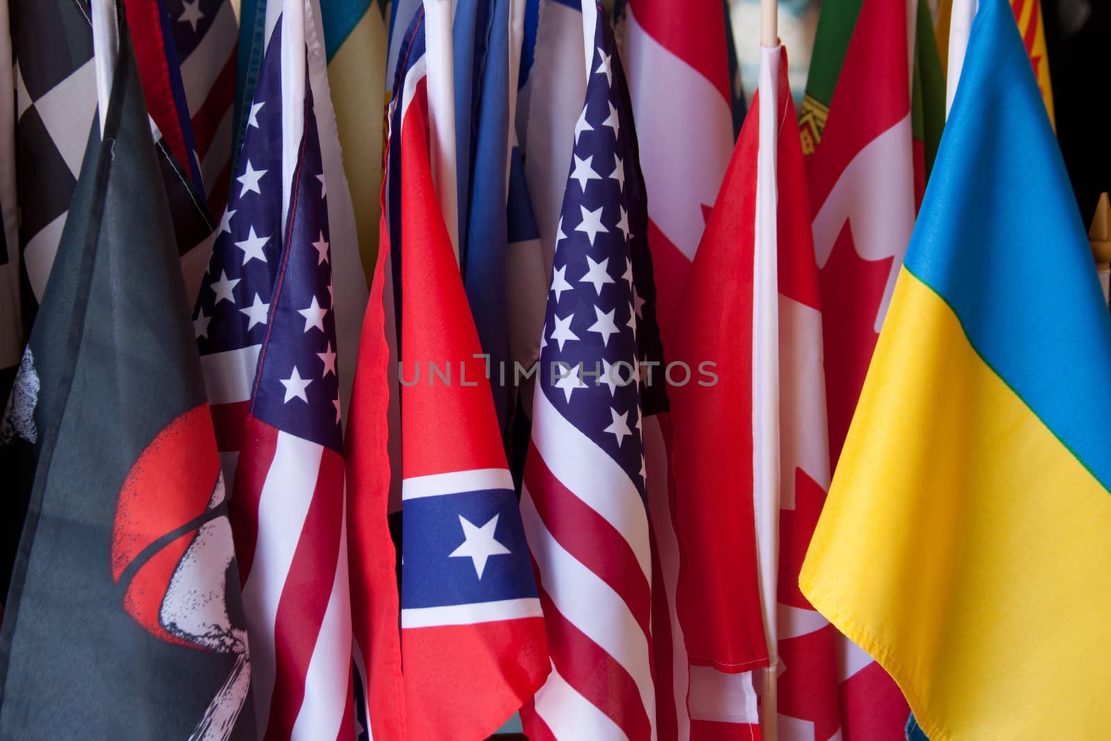 A collection of flags from many nations.