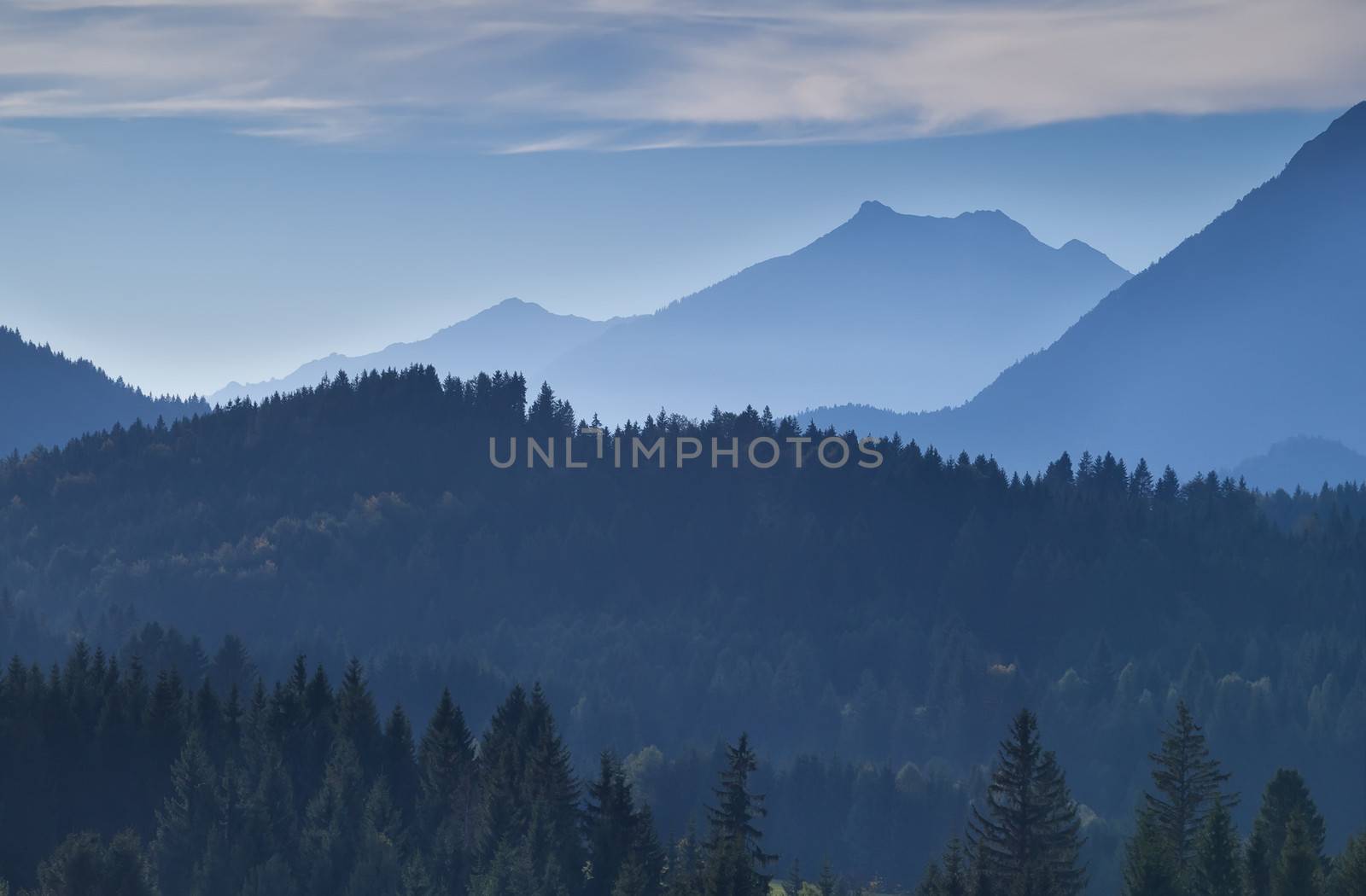 mountain layers in the dusk, Bavarian Alps, Germany