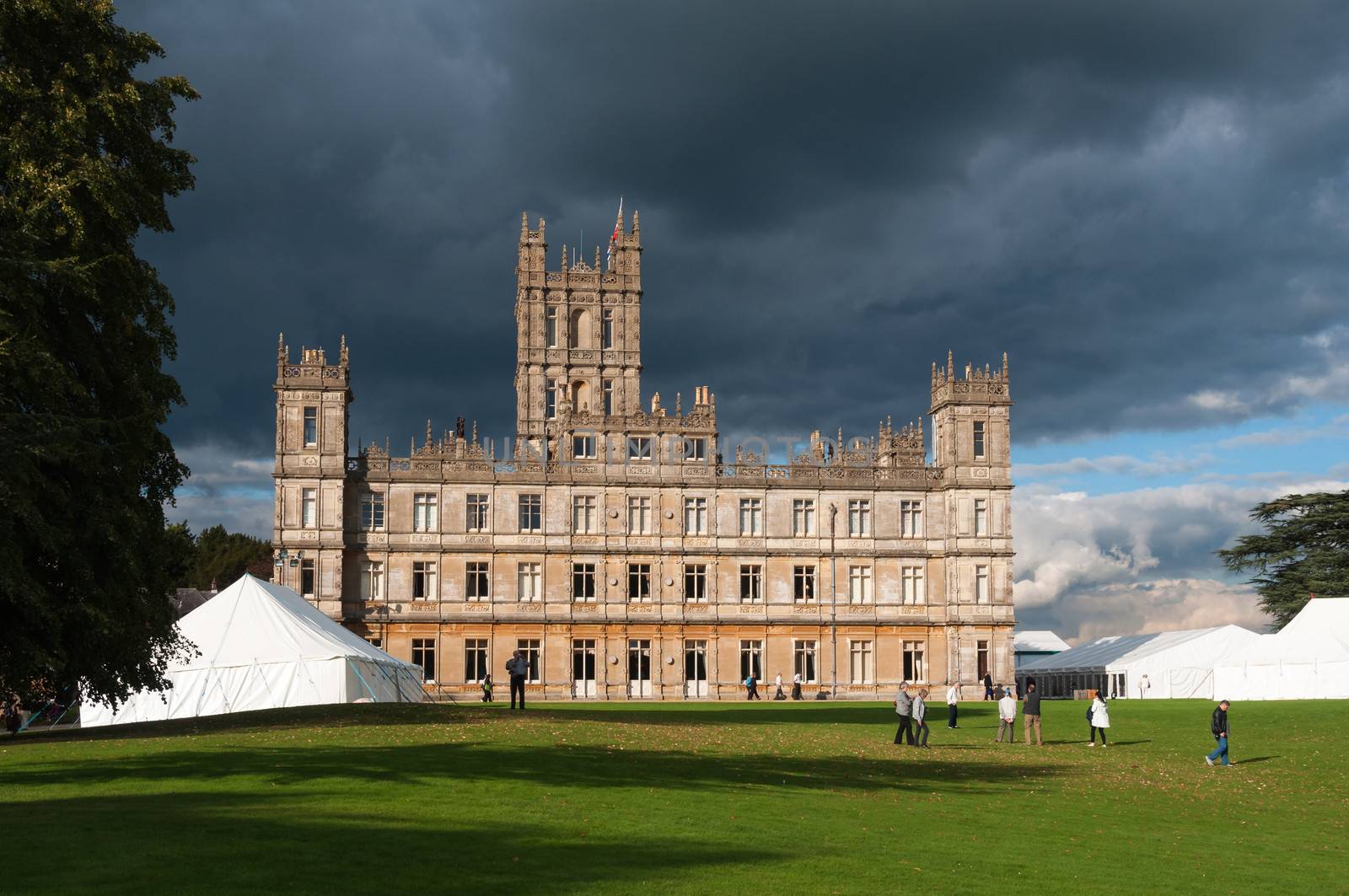 NEWBURY, UK - CIRCA OCTOBER 2011: Highclere Castle is the main setting for the ITV period drama Downton Abbey. Downton Abbey is broadcasted in more than 100 countries.