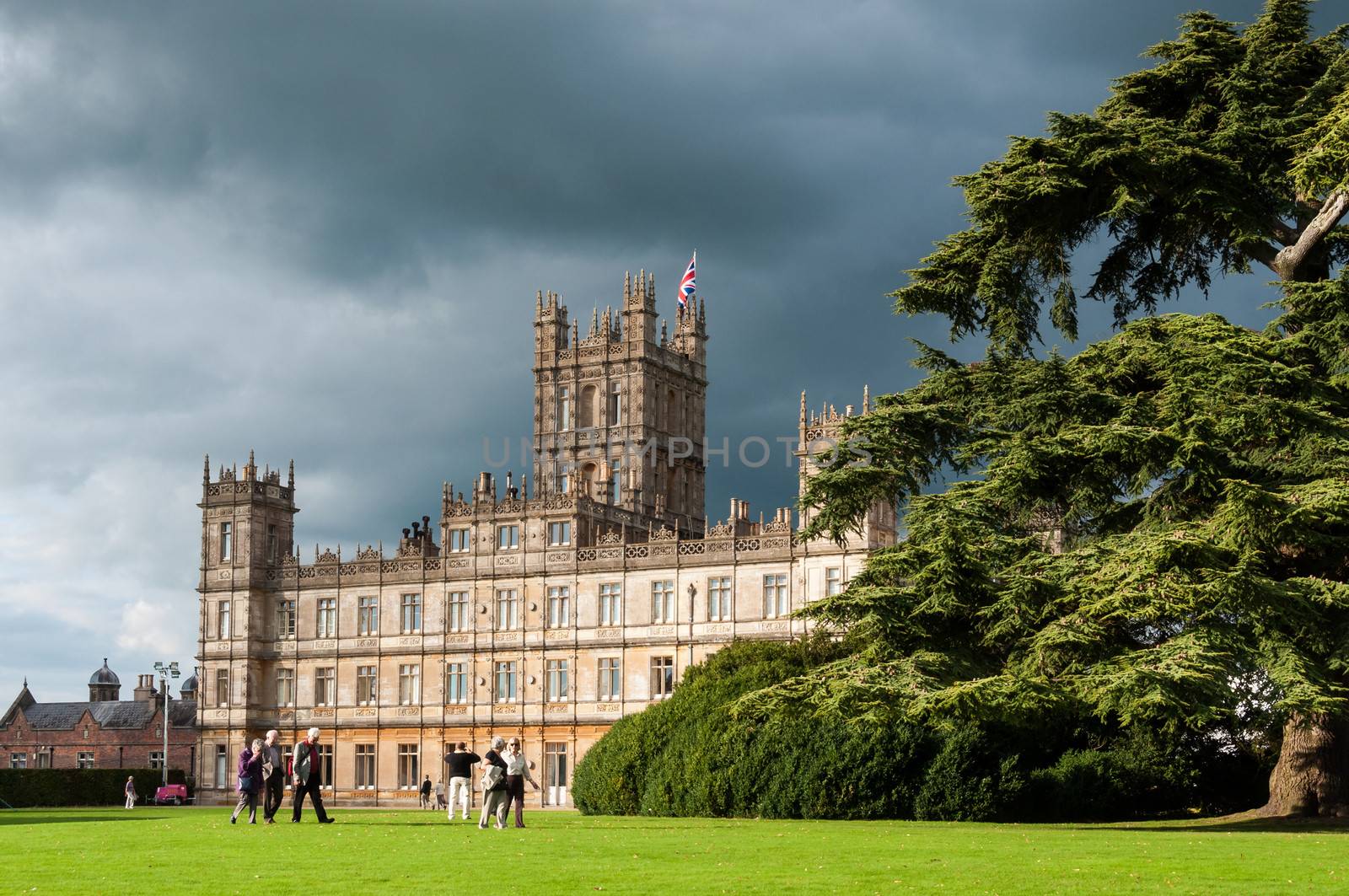 NEWBURY, UK - CIRCA OCTOBER 2011: Highclere Castle is the main setting for the ITV period drama Downton Abbey. Downton Abbey is broadcasted in more than 100 countries.