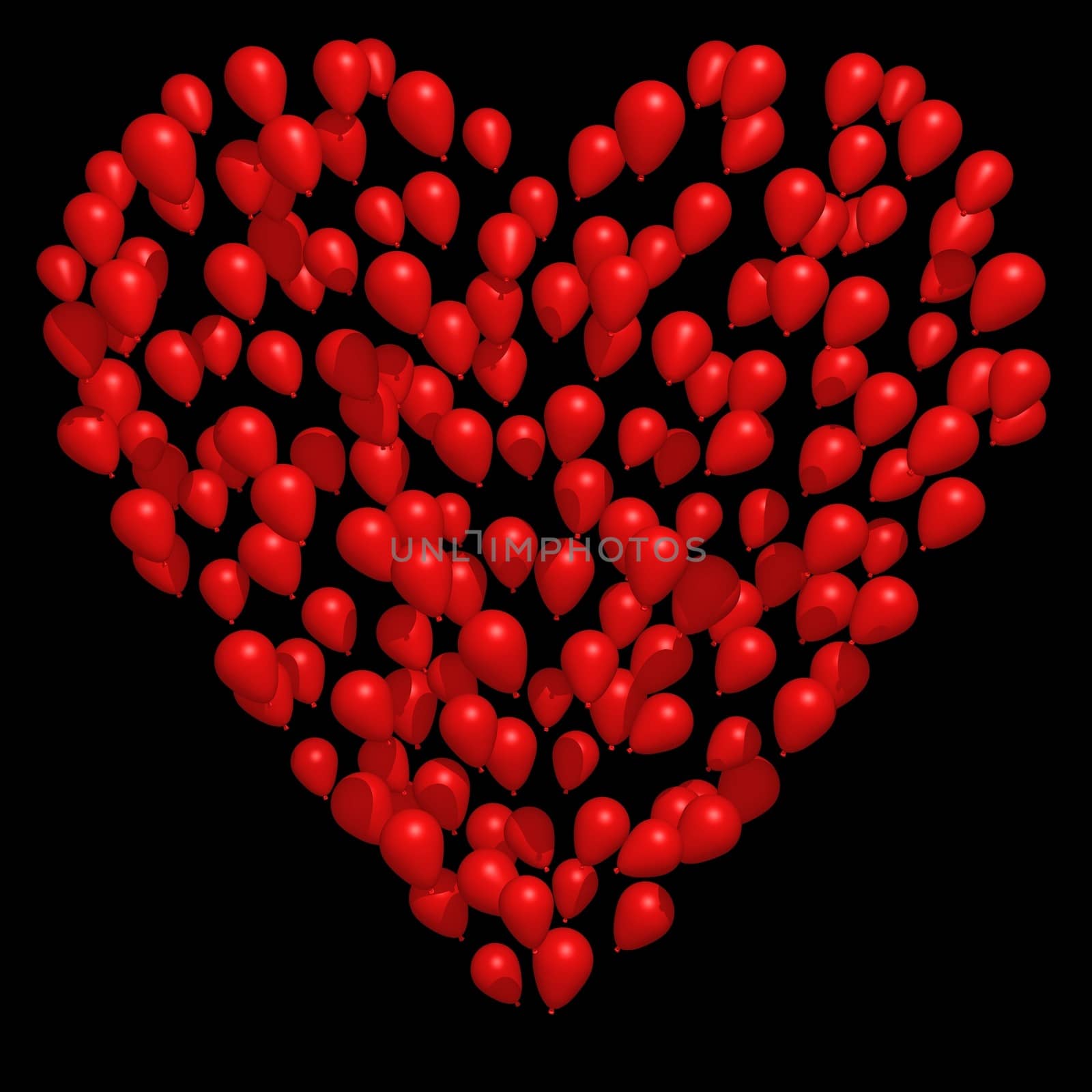 Illustration of lots of red balloons in the shape of a heart