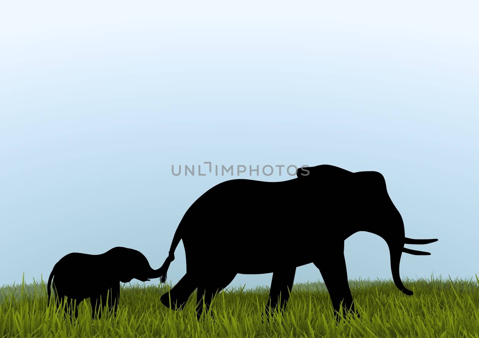 Illustration of an African mother elephant and her calf