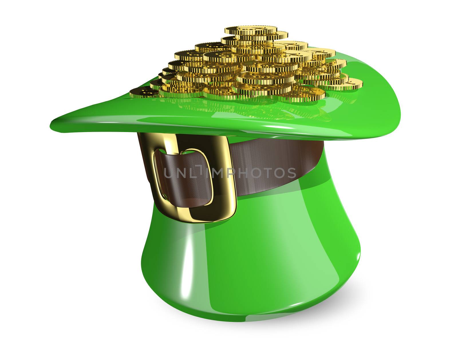 3d illustration St. Patrick's hat with coins on a white background