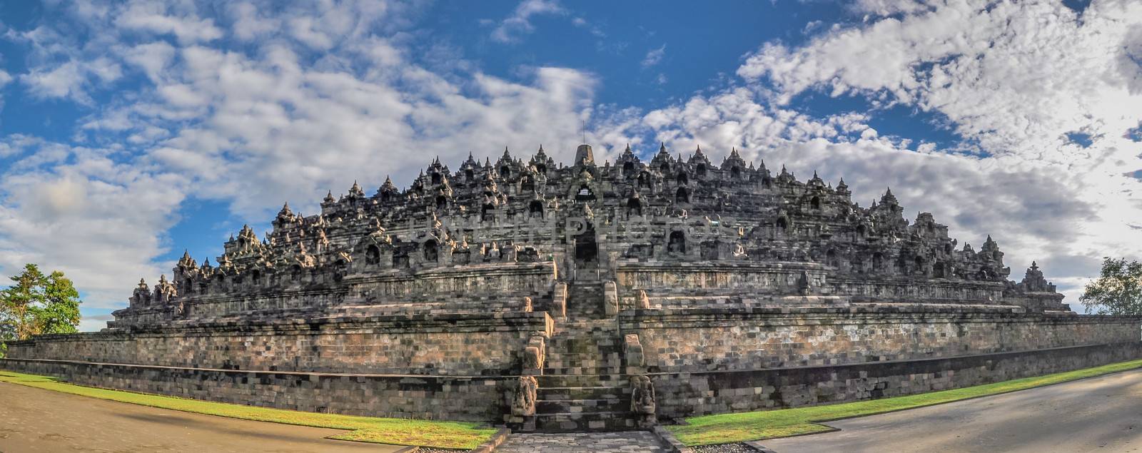 Panorama Buddist temple Borobudur complex in Yogjakarta in Java, indonesia