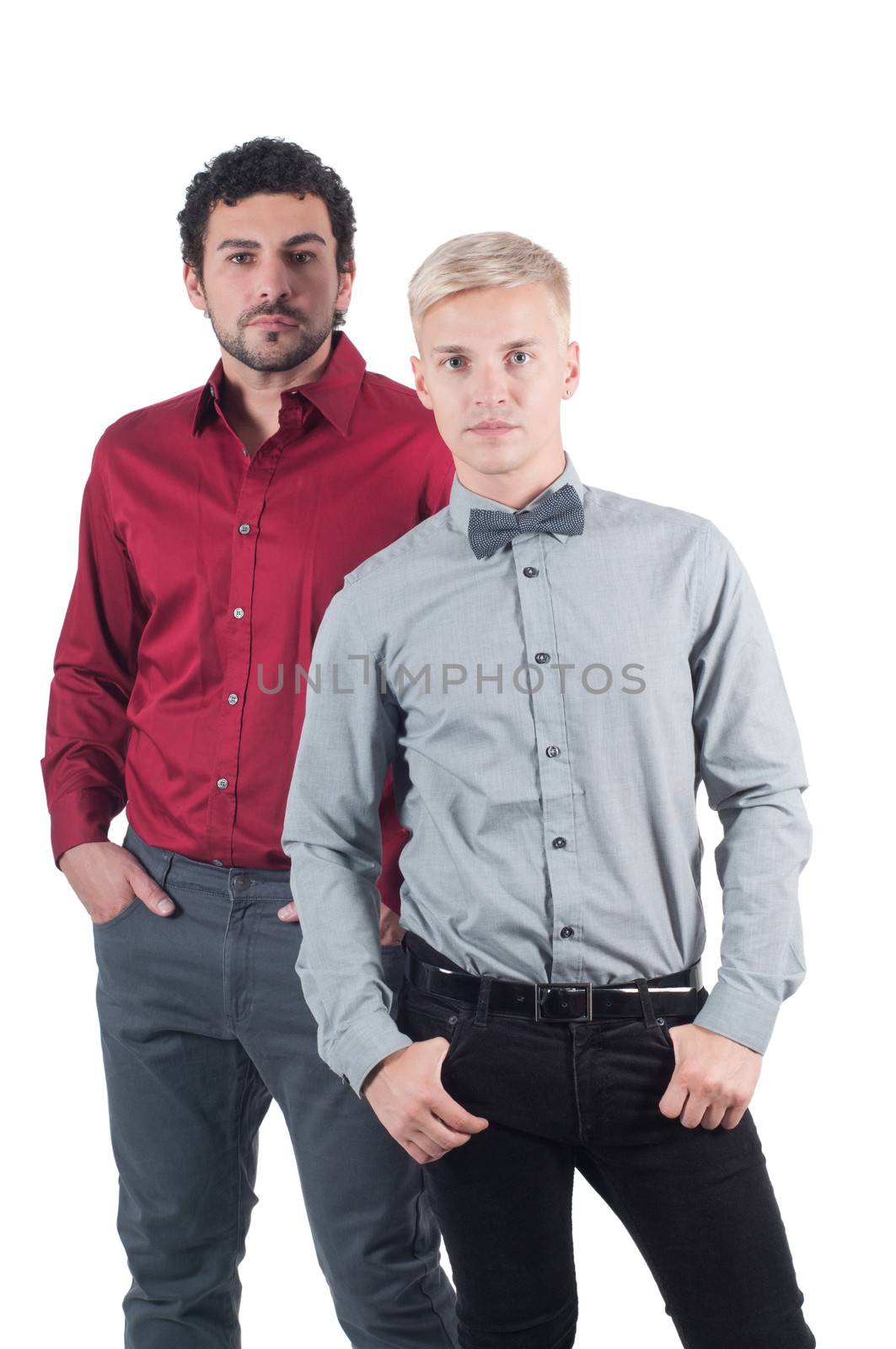 Two young men in shirts isolated on white
