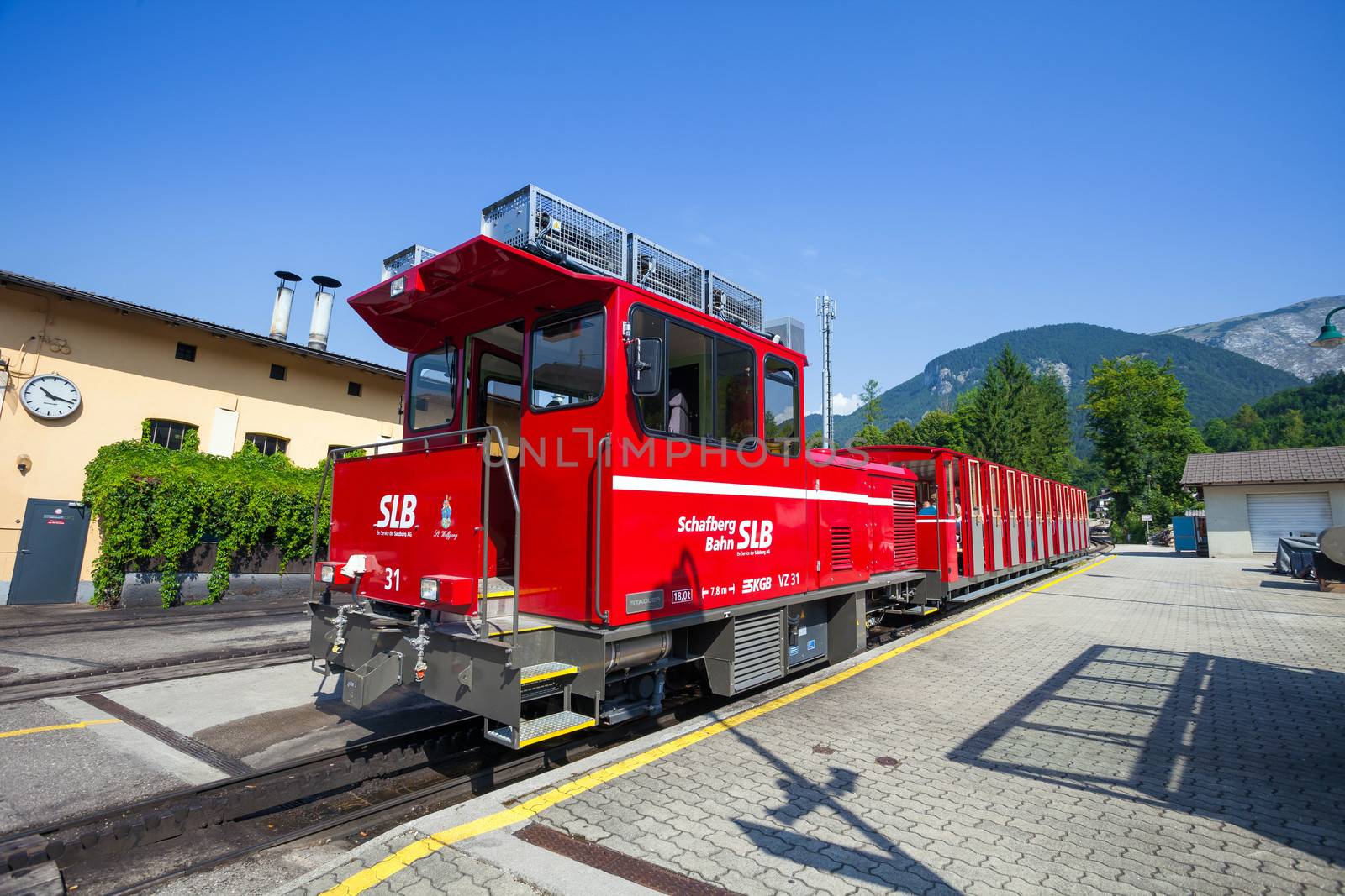 ST. WOLFGANG, AUSTRIA - AUGUST 6: Steam locomotive of a vintage cogwheel railway going to Schafberg Peak (1783m) on August 6, 2013 in St. Wolfgang.