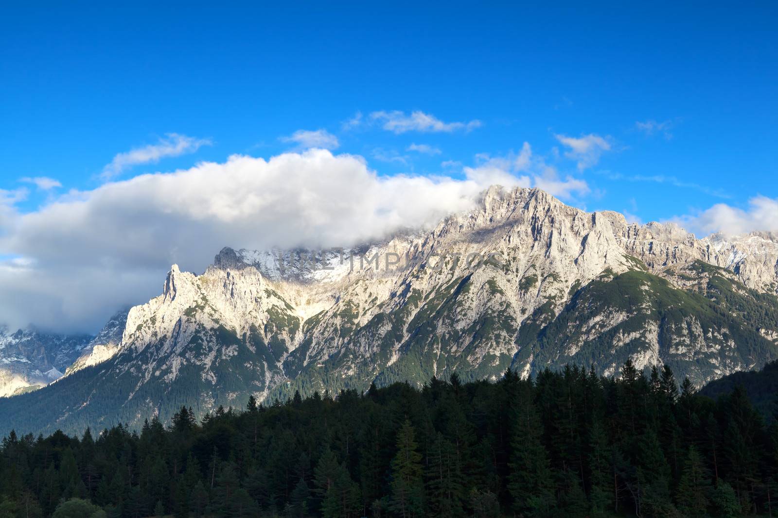 mountain peaks in the clouds, Bavarian Alps, Germany
