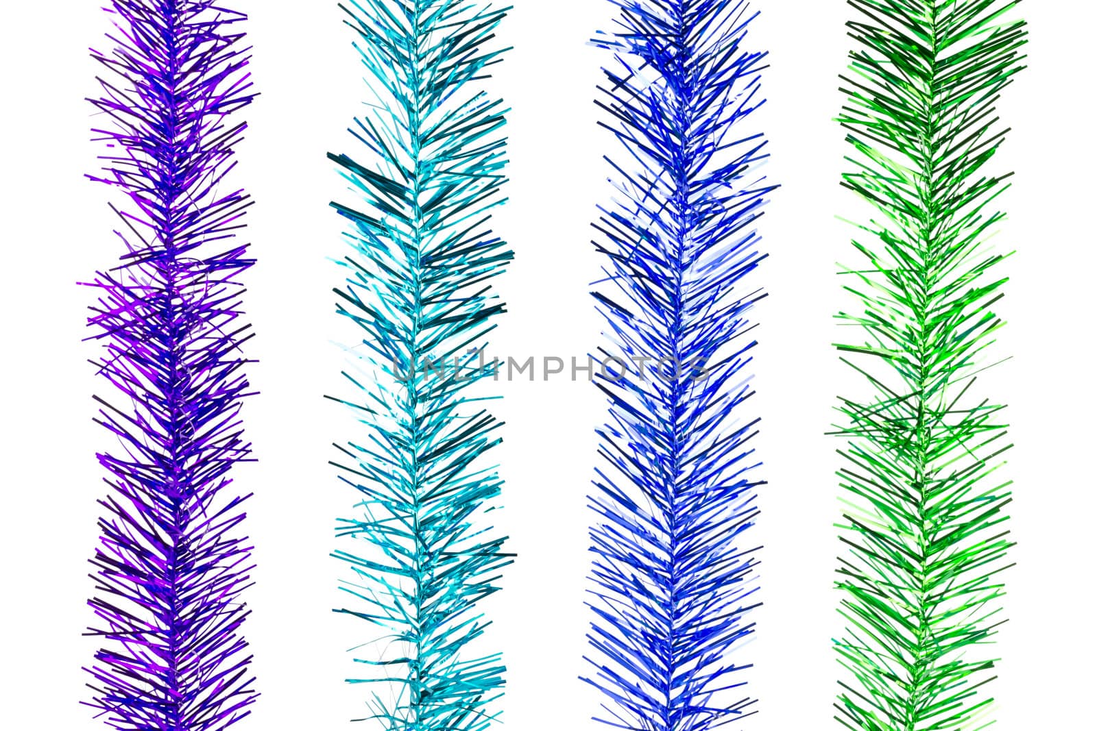 Glitter rainbow stripes decoration for Christmas, New Year, Thanksgiving and other important festival that include purple, aqua, blue and green color on white background.