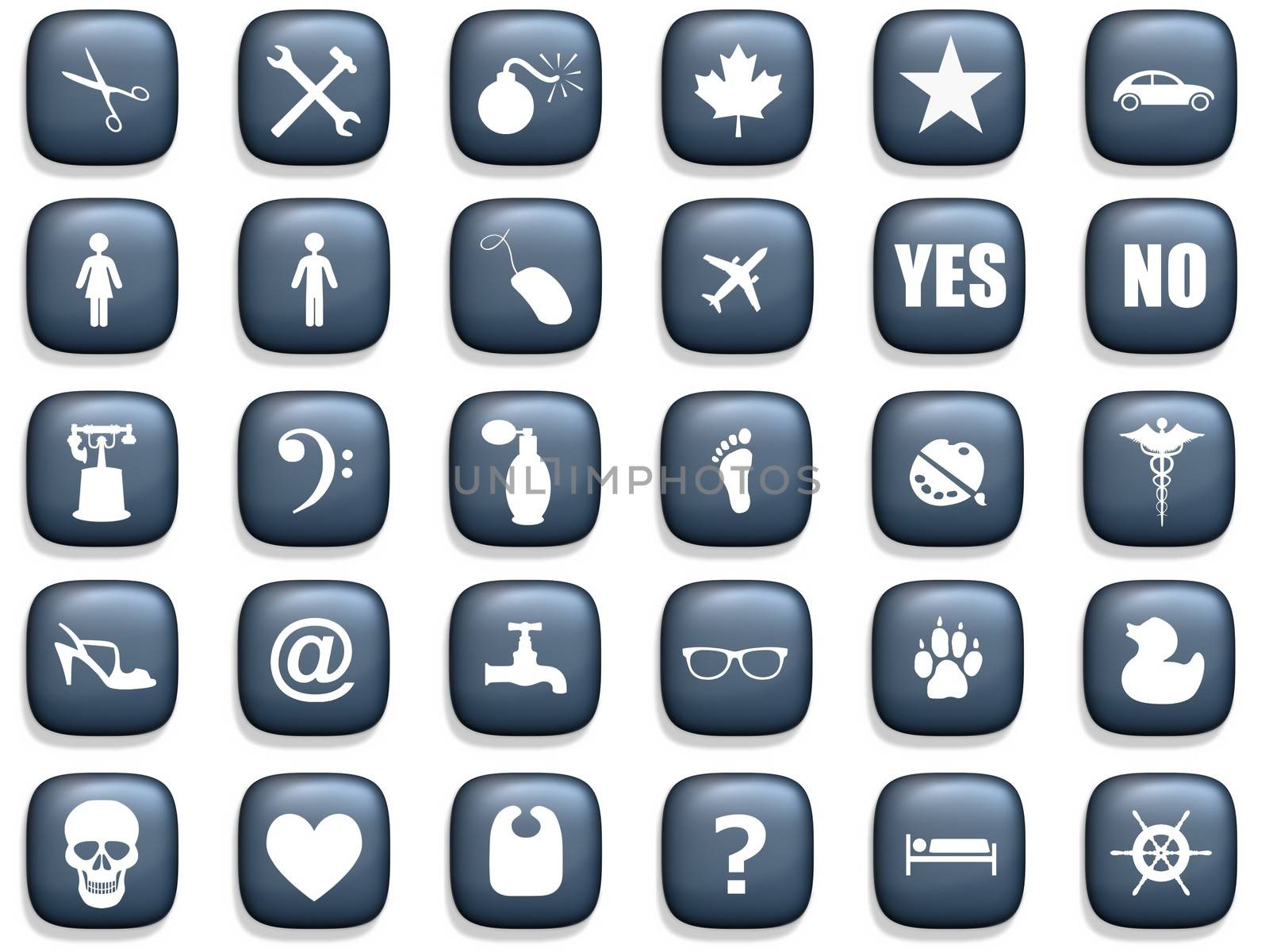 Illustration of 30 rounded blue buttons