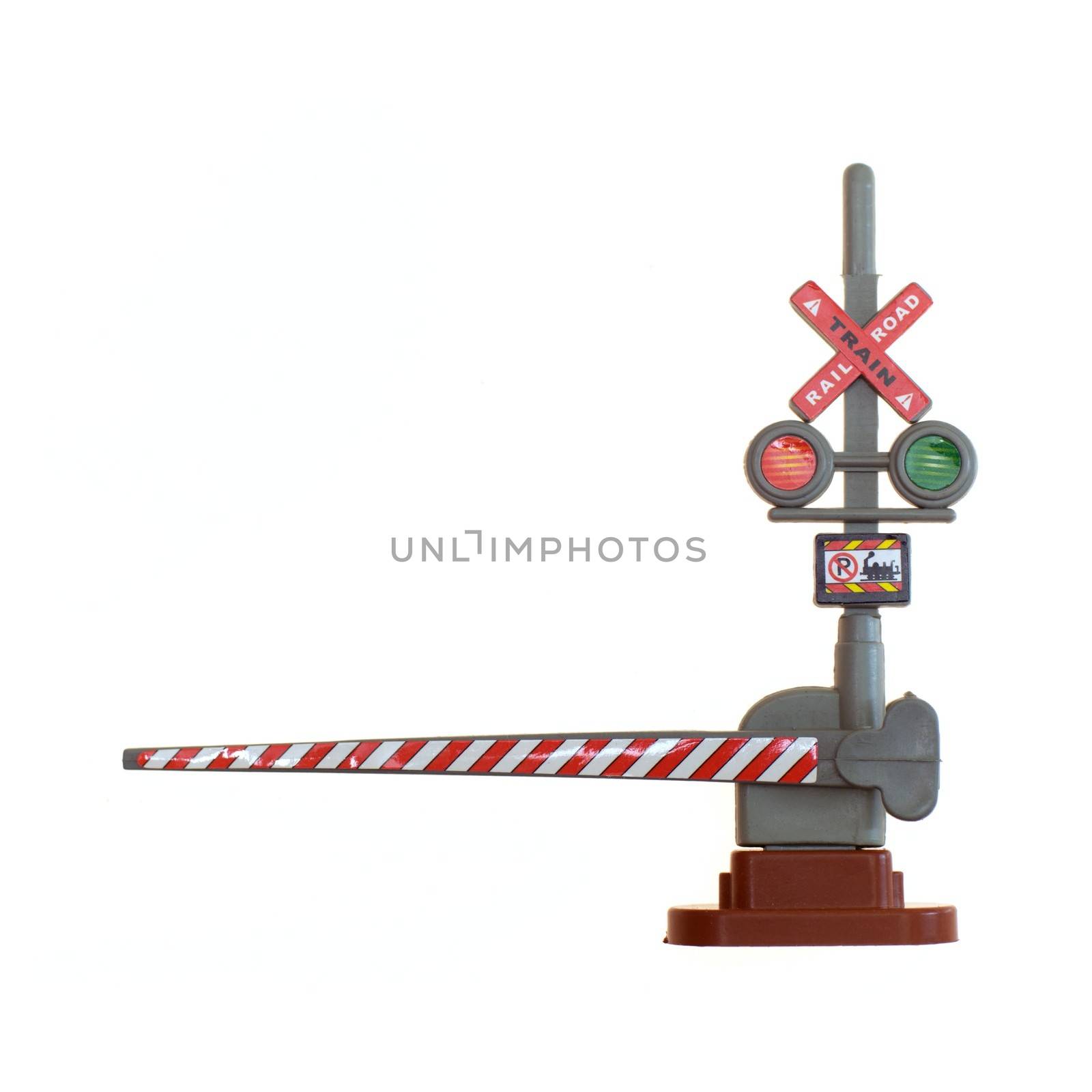 A toy train guard isolated against a white background